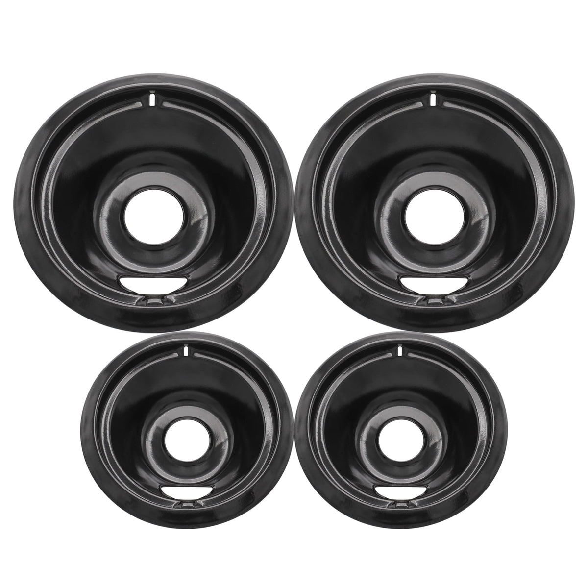 4 Pack Black Cooktop Drip Pans, Compatible with GE Hotpoint Stove. Include 2 Pcs 6'' Range Replacement Drip Pans and 2 Pcs 8 '' Burner Drip Pans for Electric Stove Top, Enamel