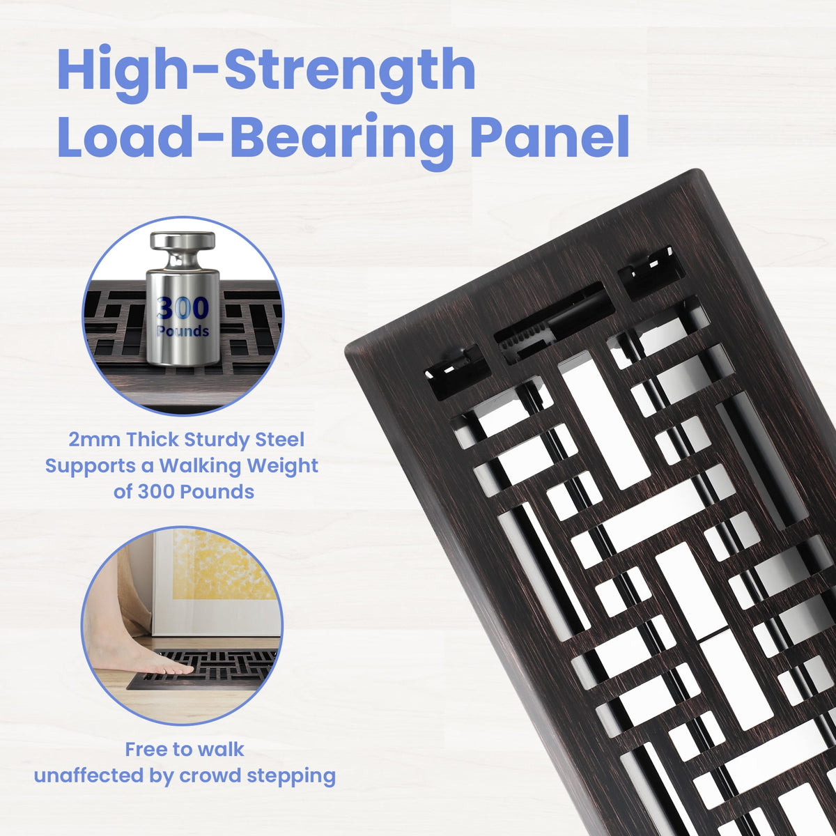 4x10 Inches 6 Pack Heavy Duty Walkable Floor Register - Easy Adjust Air Supply Lever Decorative Floor Vent Covers, Seattle Design Vent Covers for Home - Oil Rubbed Bronze