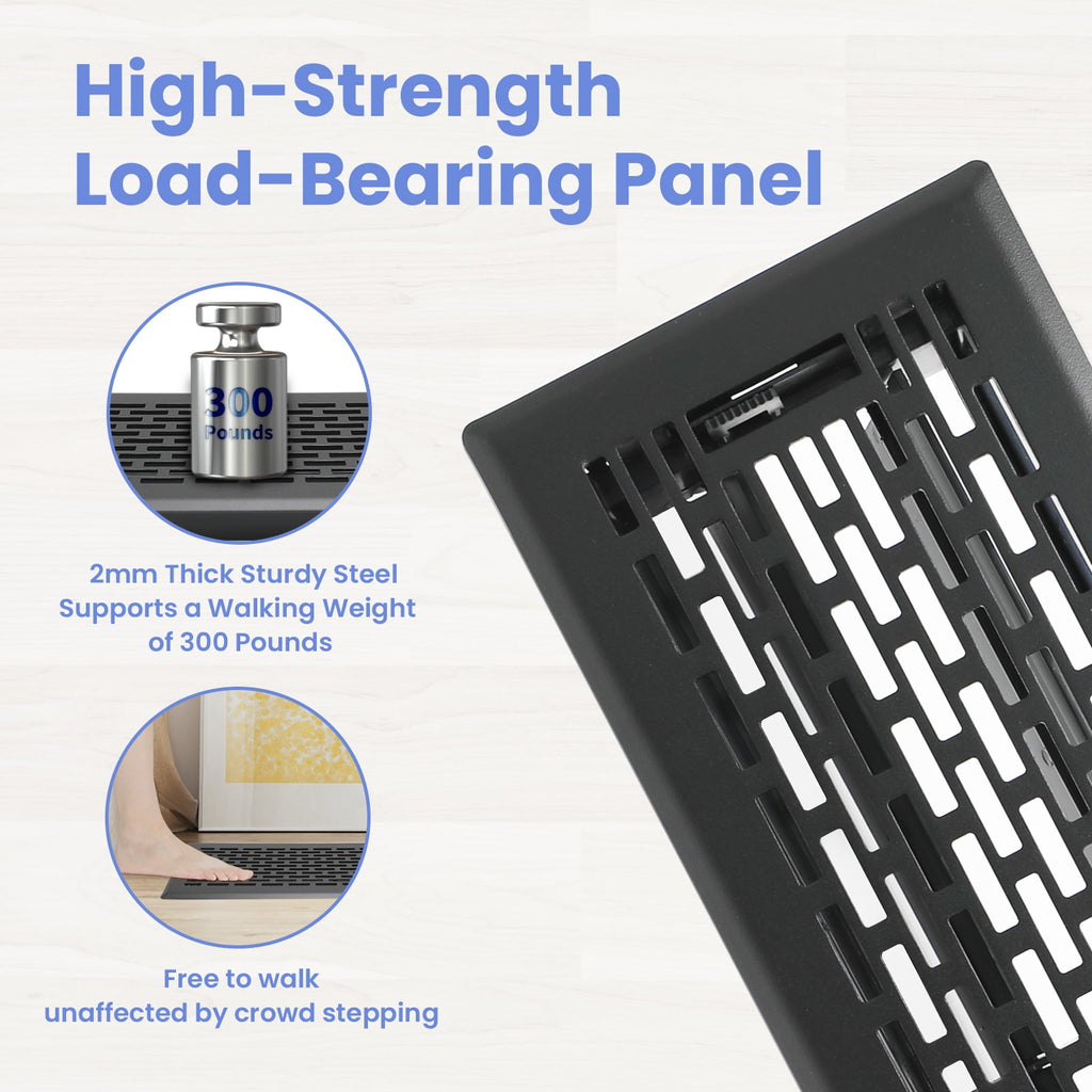 4x14 Inches B Pack Heavy Duty Walkable Floor Register Easy Adjust Air Supply Lever Floor Vents - Boston Design - Vent Cover for Home Floor - Matte Black