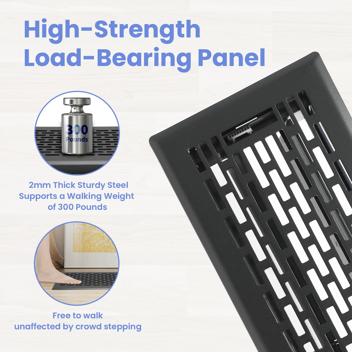 4x14 Inches B Pack Heavy Duty Walkable Floor Register Easy Adjust Air Supply Lever Floor Vents - Boston Design - Vent Cover for Home Floor - Matte Black