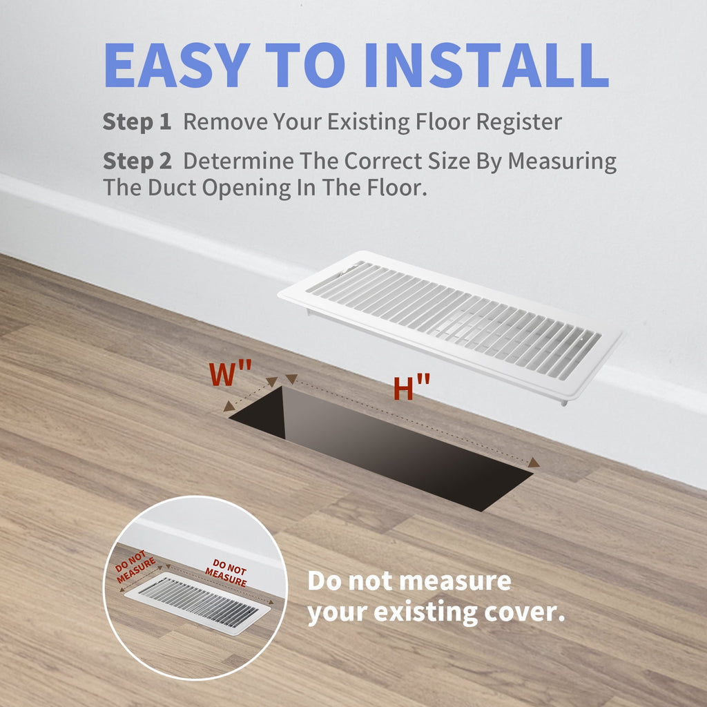 COZZIVITA 4x14 Inch Floor Register - Heavy Duty Steel Walkable Floor Vents - Easy Adjust Air Supply Lever - Vent Covers for Home (White)