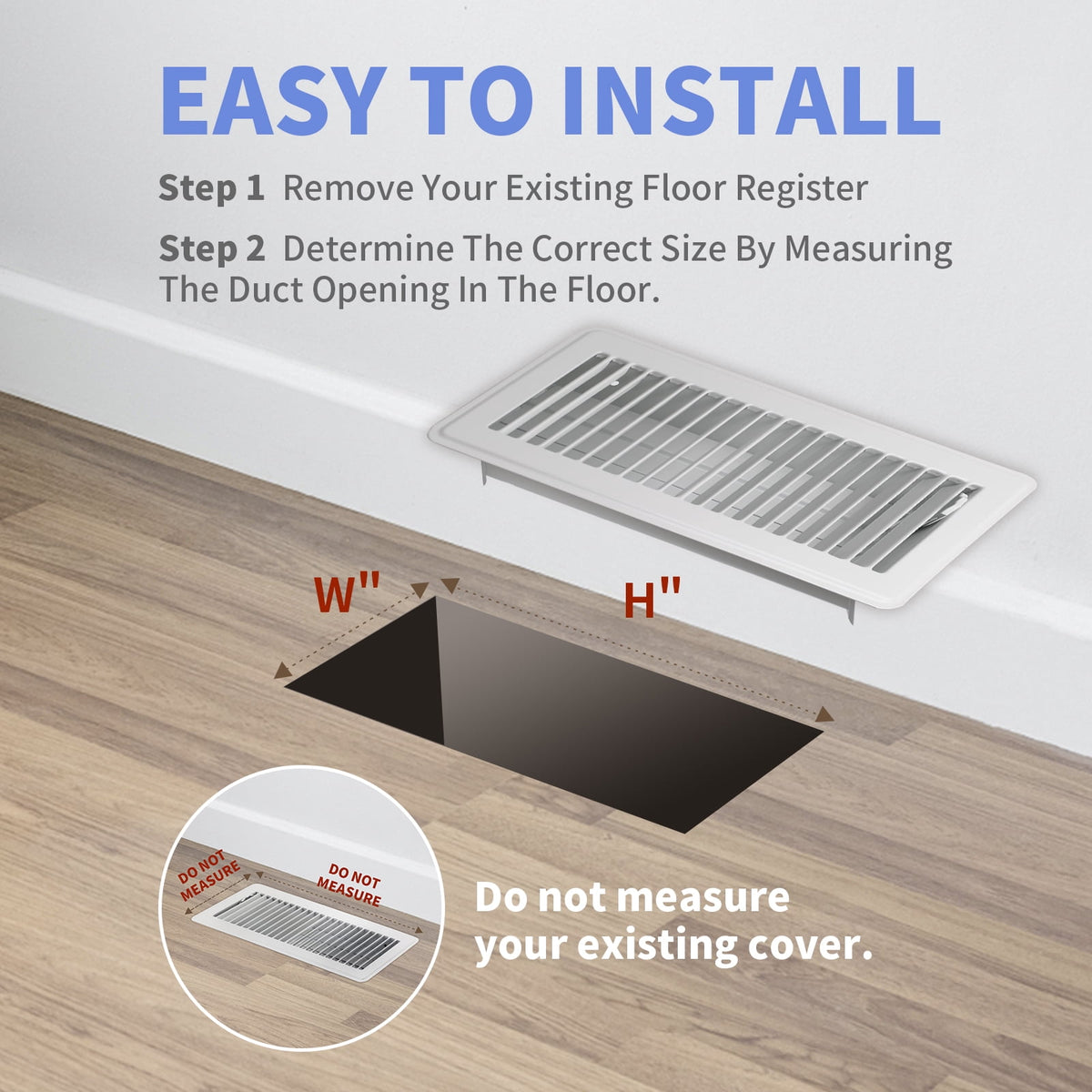 4" x 10" Floor Register - Heavy Duty Steel Walkable Floor Vents - Easy Adjust Air Supply Lever - Vent Covers for Home (White)