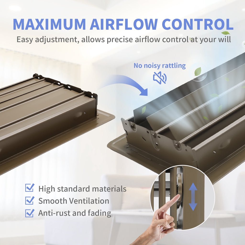 COZZIVITA 6x12 Inch Floor Register - Heavy Duty Steel Walkable Floor Vents - Easy Adjust Air Supply Lever - Vent Covers for Home (Brown)