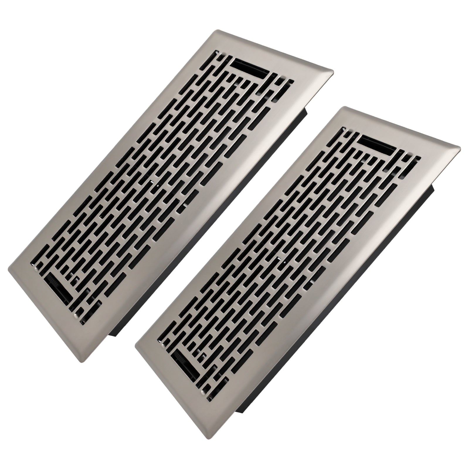 4x10 Inches 2 Pack Heavy Duty Walkable Floor Register - Easy Adjust Air Supply Lever Decorative Floor Vent Covers - Boston Design Vent Covers for Home - Satin Nickel