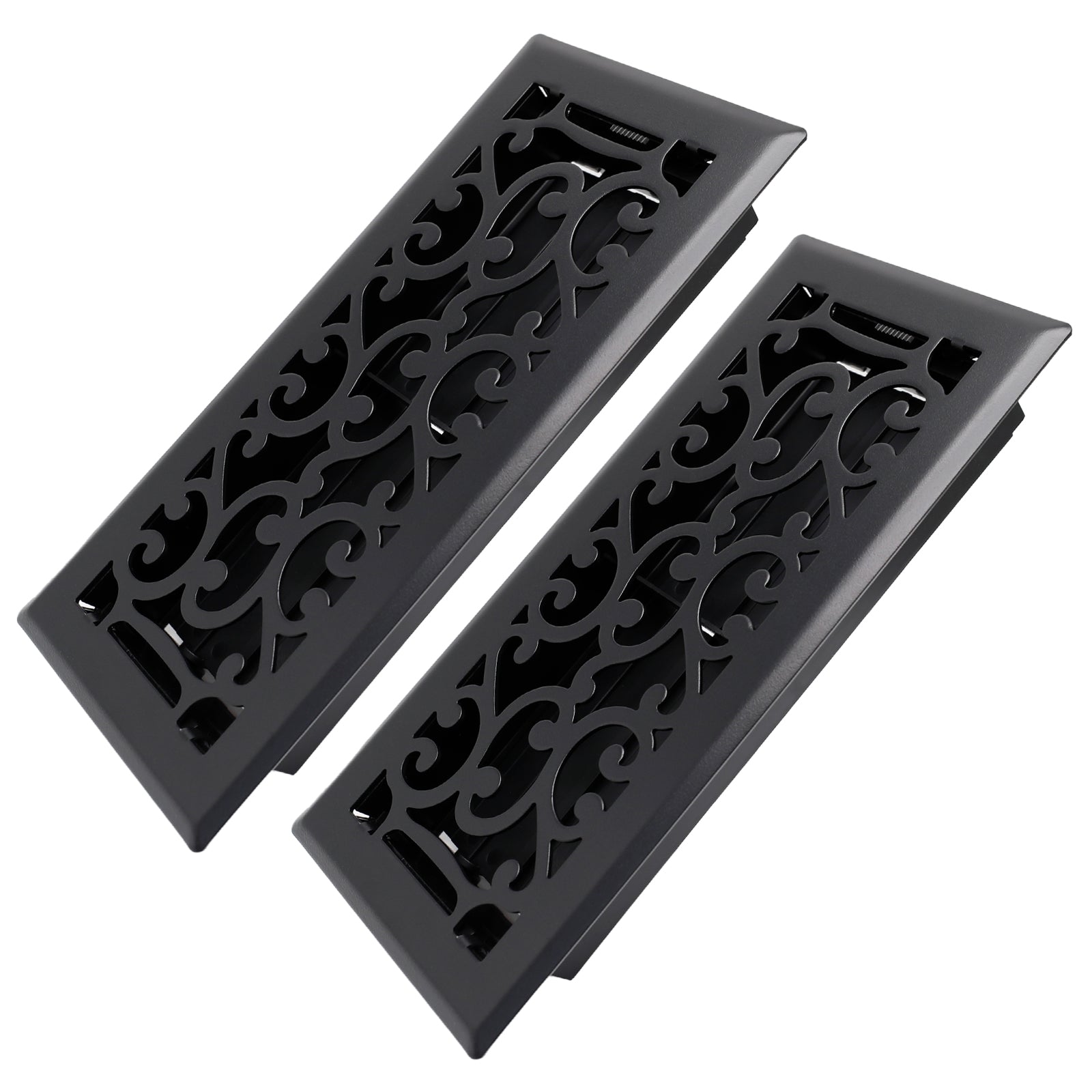 4x10 Inches 2 Pack Heavy Duty Walkable Floor Register - Easy Adjust Air Supply Lever Decorative Floor Vent Covers - Savannah Design Vent Covers for Home - Matte Black