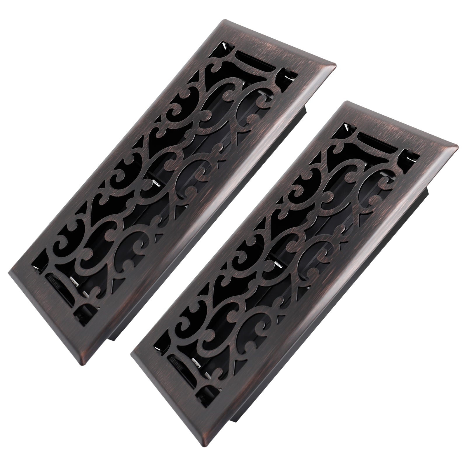 4x10 inches 2 Pack Heavy Duty Walkable Floor Register - Easy Adjust Air Supply Lever Decorative Floor Vent Covers - Savannah Design Vent Covers for Home - Oil Rubbed Bronze