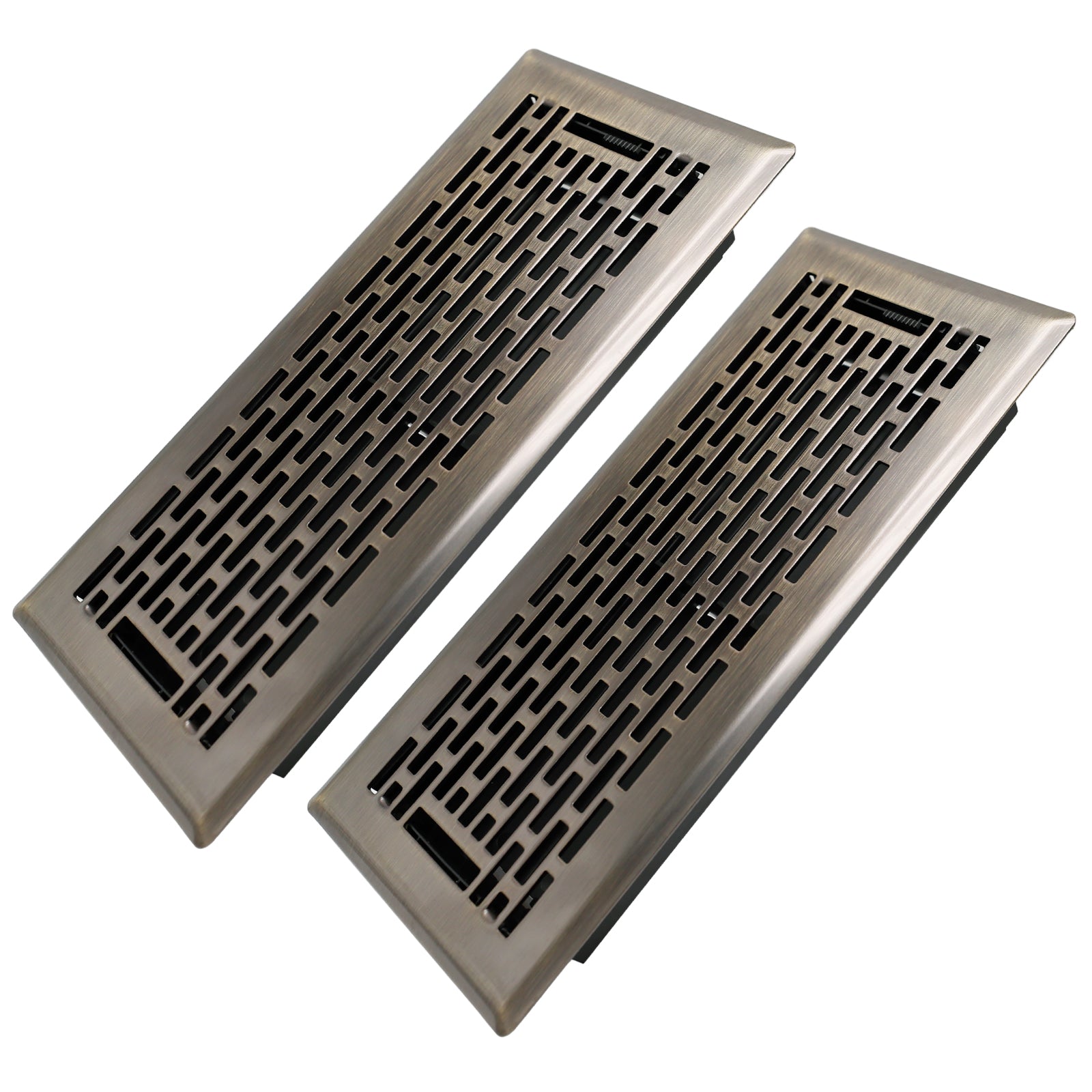 4x10 Inches 2 Pack Heavy Duty Walkable Floor Register - Easy Adjust Air Supply Lever Decorative Floor Vent Covers - Boston Design Vent Covers for Home - Antique Brass