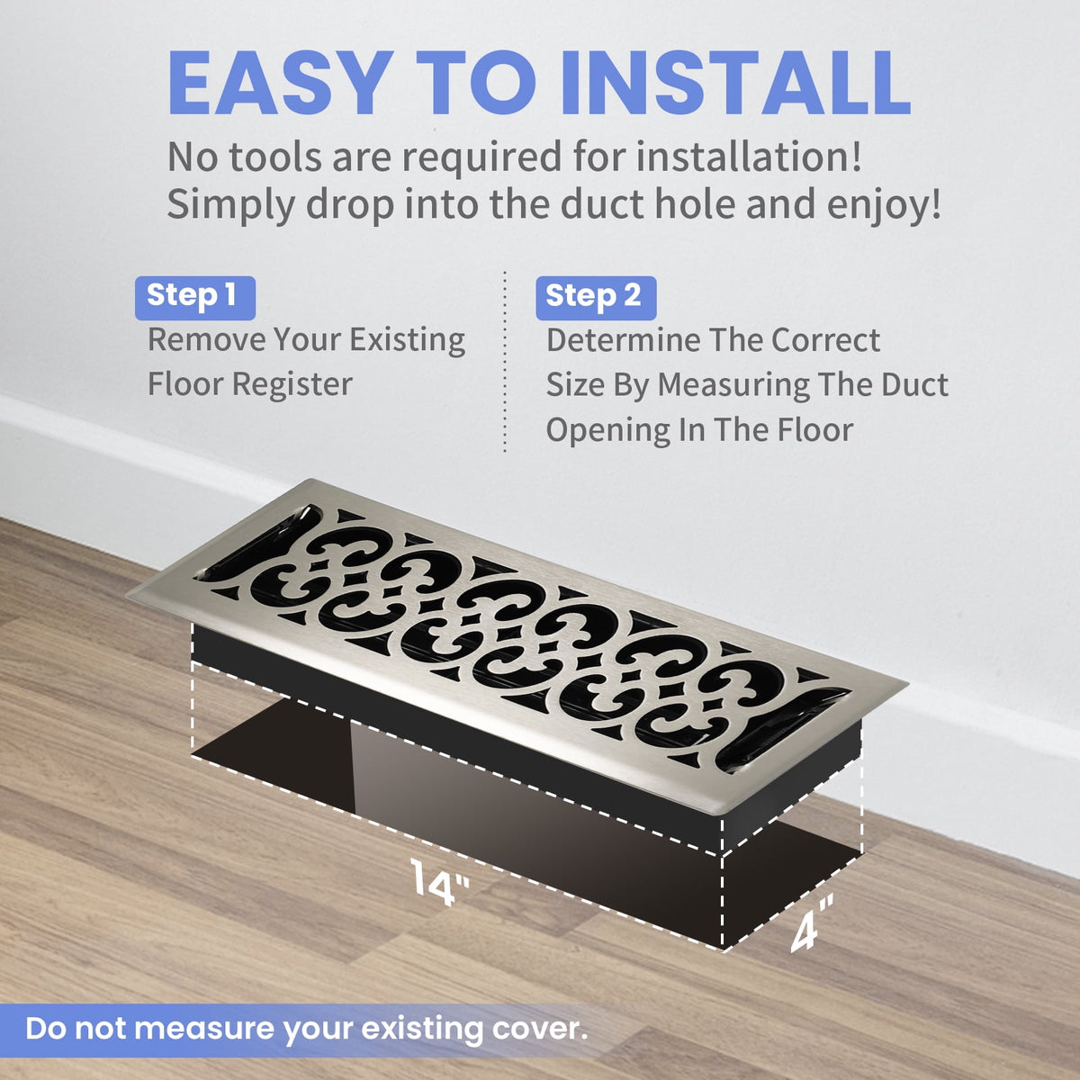 4x14 Inches N Pack Heavy Duty Walkable Floor Register Easy Adjust Air Supply Lever Floor Vents - Charlotte Design - Vent Cover for Home Floor - Satin Nickel