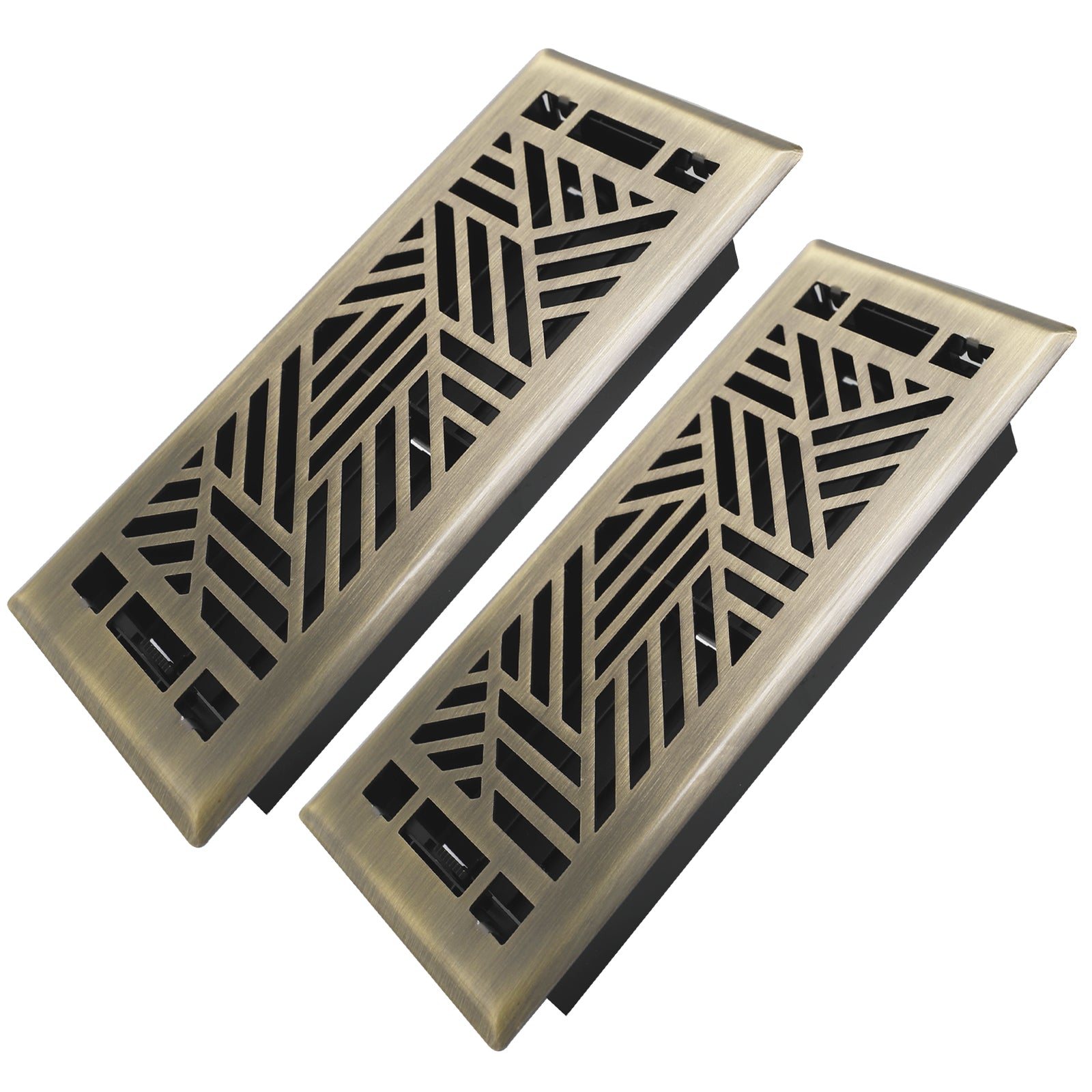 4x10 Inches 2 Pack Heavy Duty Walkable Floor Register Easy Adjust Air Supply Lever Floor Vents - Brooklyn Design - Vent Cover for Home Floor - Antique Brass