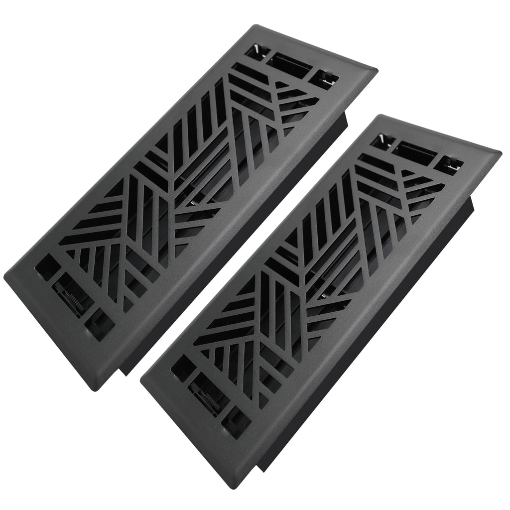 4x10 Inches 2 Pack Heavy Duty Walkable Floor Register Easy Adjust Air Supply Lever Floor Vents - Brooklyn Design - Vent Cover for Home Floor - Matte Black