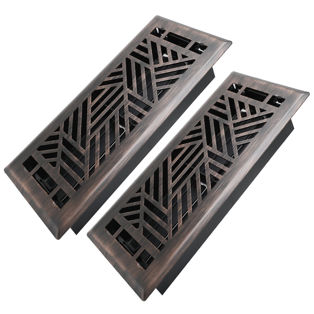 4x10 Inches 2 Pack Heavy Duty Walkable Floor Register Easy Adjust Air Supply Lever Floor Vents - Brooklyn Design - Vent Cover for Home Floor -Oil Rubbed Bronze