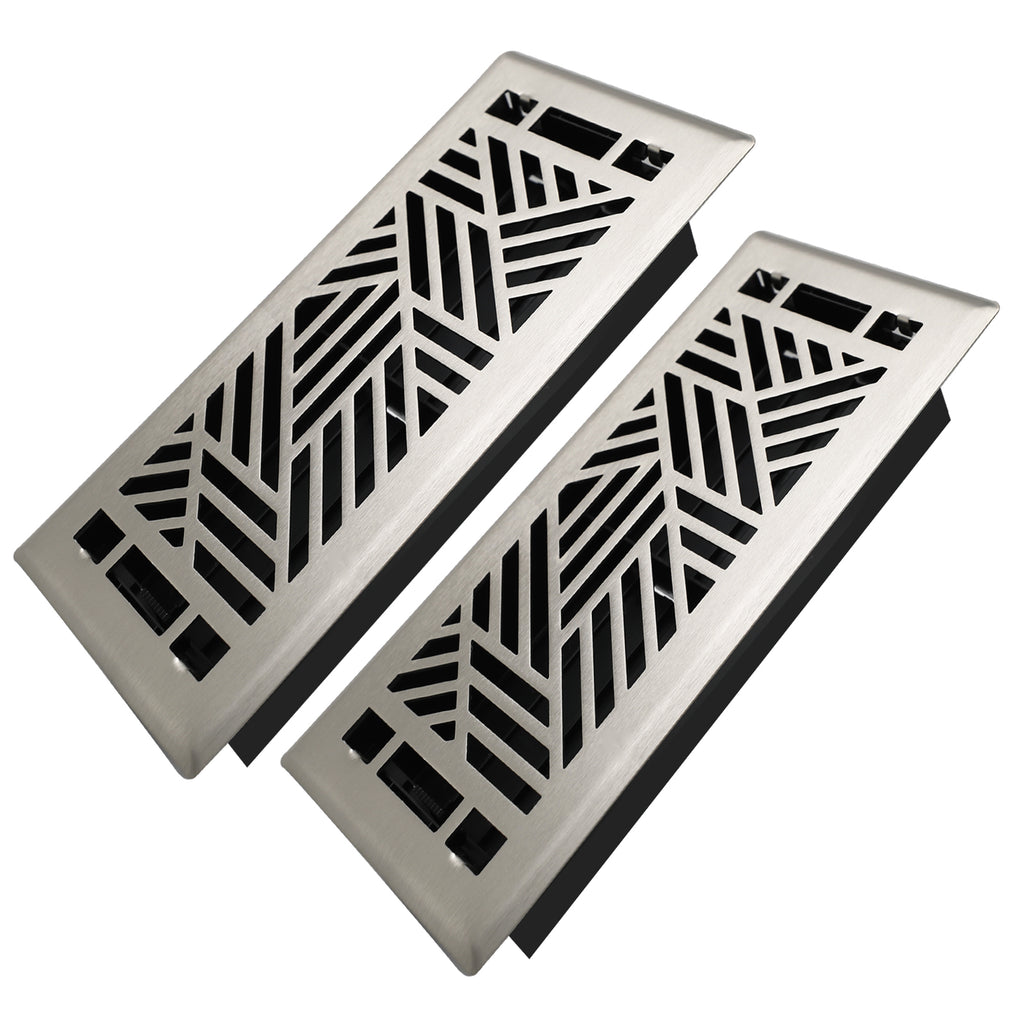 4x10 Inches 2 Pack Heavy Duty Walkable Floor Register Easy Adjust Air Supply Lever Floor Vents - Brooklyn Design - Vent Cover for Home Floor - Satin Nickel