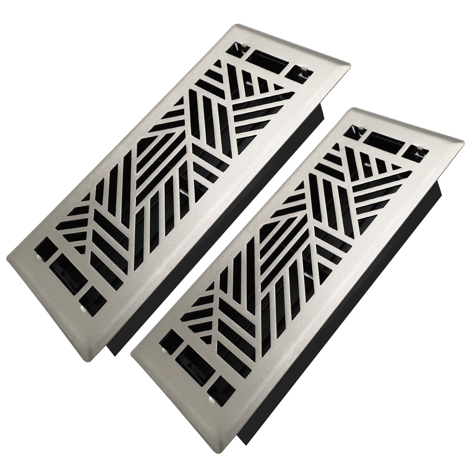 4x10 Inches 2 Pack Heavy Duty Walkable Floor Register Easy Adjust Air Supply Lever Floor Vents - Brooklyn Design - Vent Cover for Home Floor - Satin Nickel