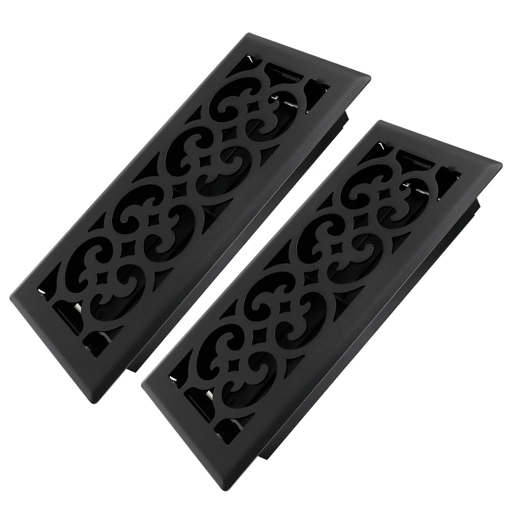 4x10 Inches 2 Pack Heavy Duty Walkable Floor Register Easy Adjust Air Supply Lever Floor Vents - Charlotte Design - Vent Cover for Home Floor - Matte Black