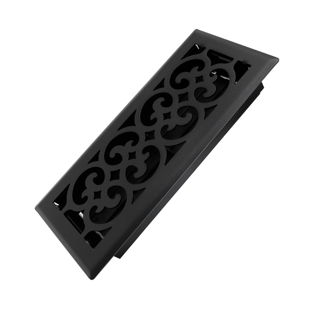 4x10 Inches Heavy Duty Walkable Floor Register Easy Adjust Air Supply Lever Floor Vents - Charlotte Design - Vent Cover for Home Floor - Matte Black