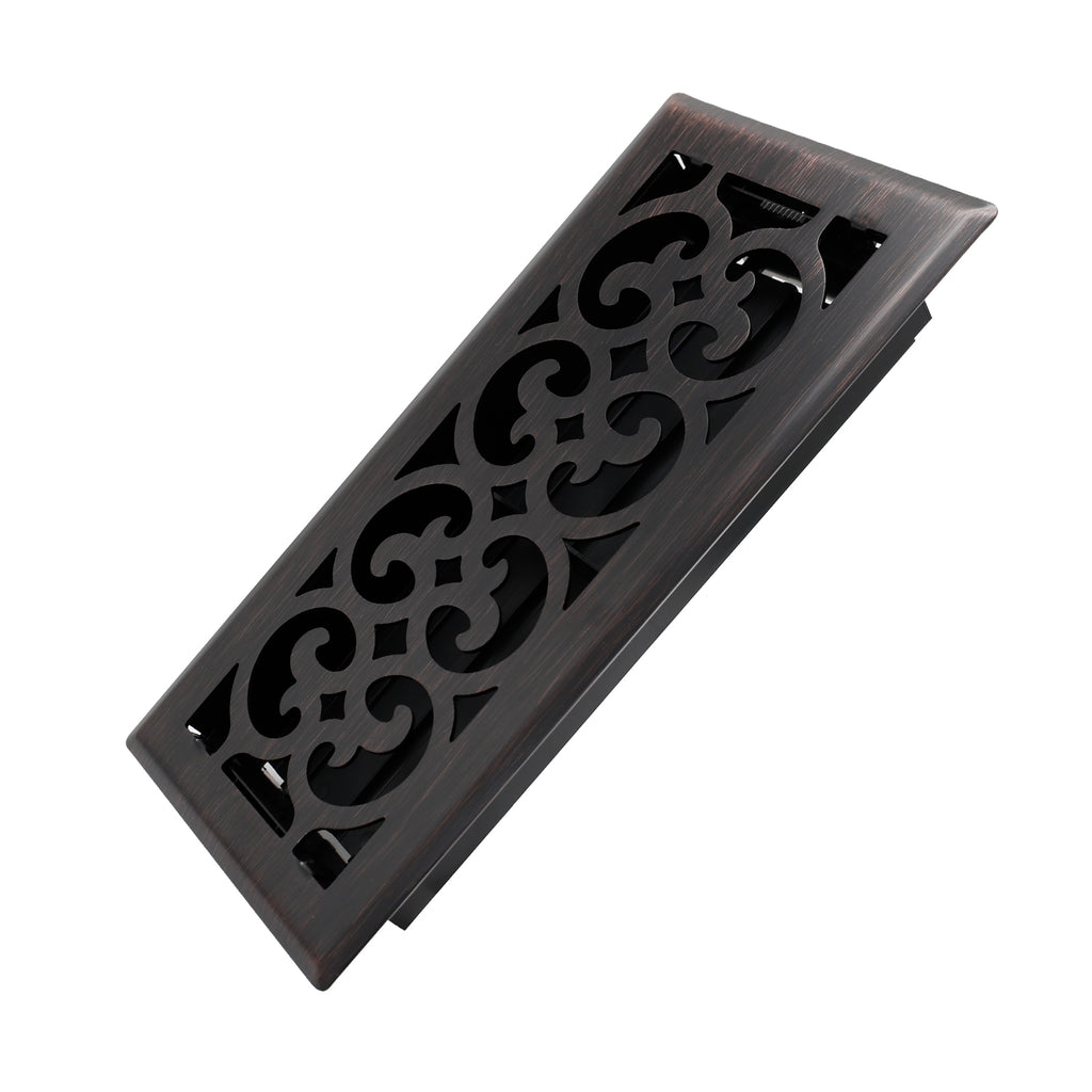 4x10 Inches Heavy Duty Walkable Floor Register Easy Adjust Air Supply Lever Floor Vents - Charlotte Design - Vent Cover for Home Floor - Oil Rubbed Bronze