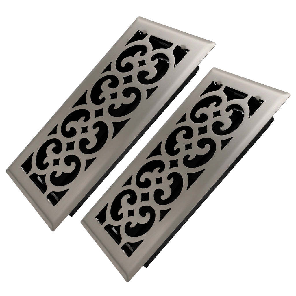 4x10 Inches 2 Pack Heavy Duty Walkable Floor Register Easy Adjust Air Supply Lever Floor Vents - Charlotte Design - Vent Cover for Home Floor - Satin Nicke