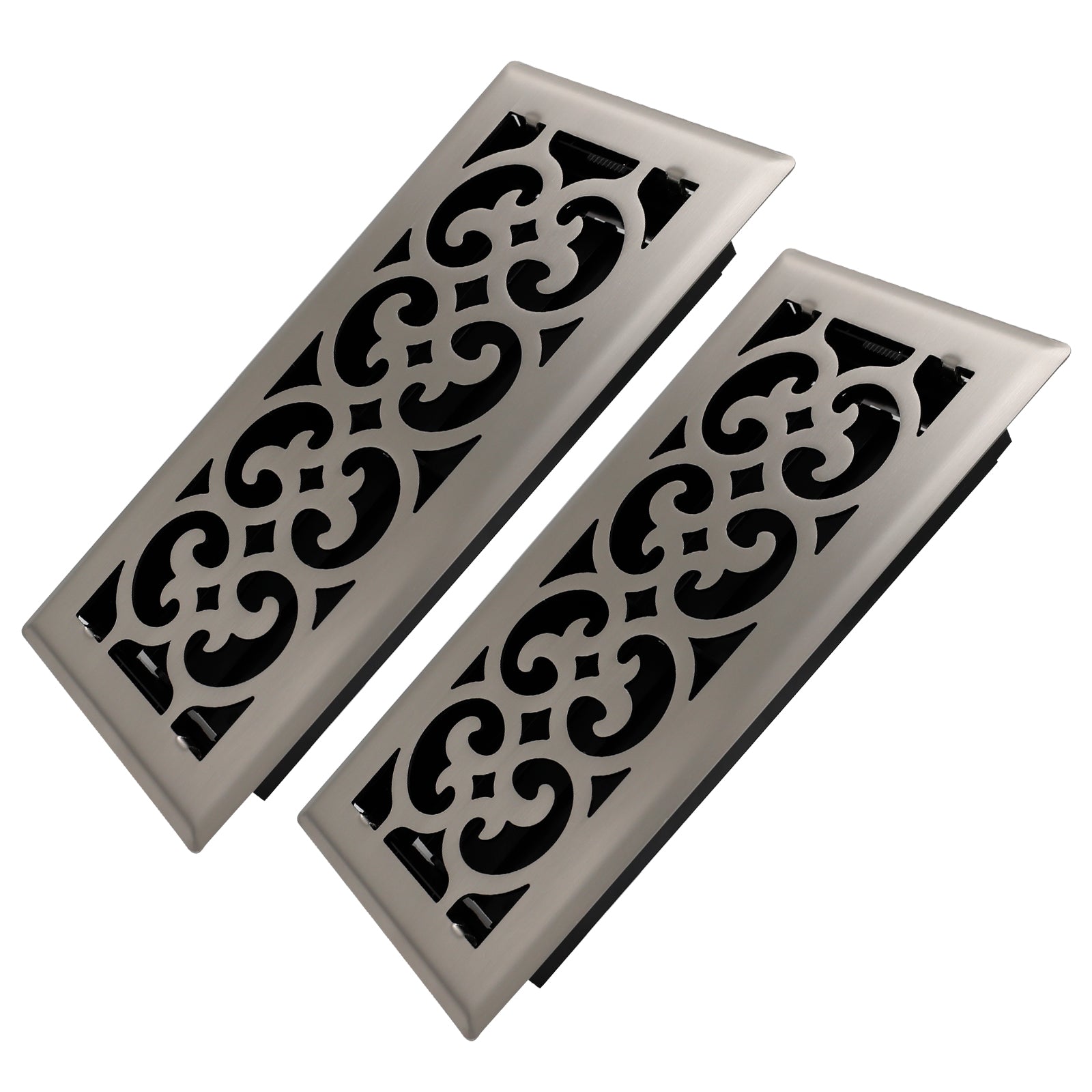 4x10 Inches 2 Pack Heavy Duty Walkable Floor Register Easy Adjust Air Supply Lever Floor Vents - Charlotte Design - Vent Cover for Home Floor - Satin Nicke