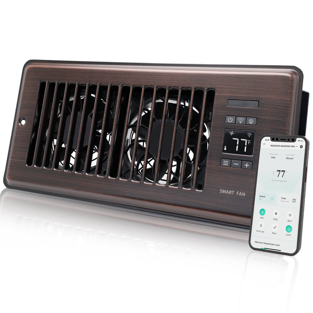 Super Quiet Register Booster Fan for 4" x 10" Register Holes, Smart Register Vent with Dual Intelligent Thermostat and WIFI App Control, Heating Cooling AC Vent Fan (ORB)
