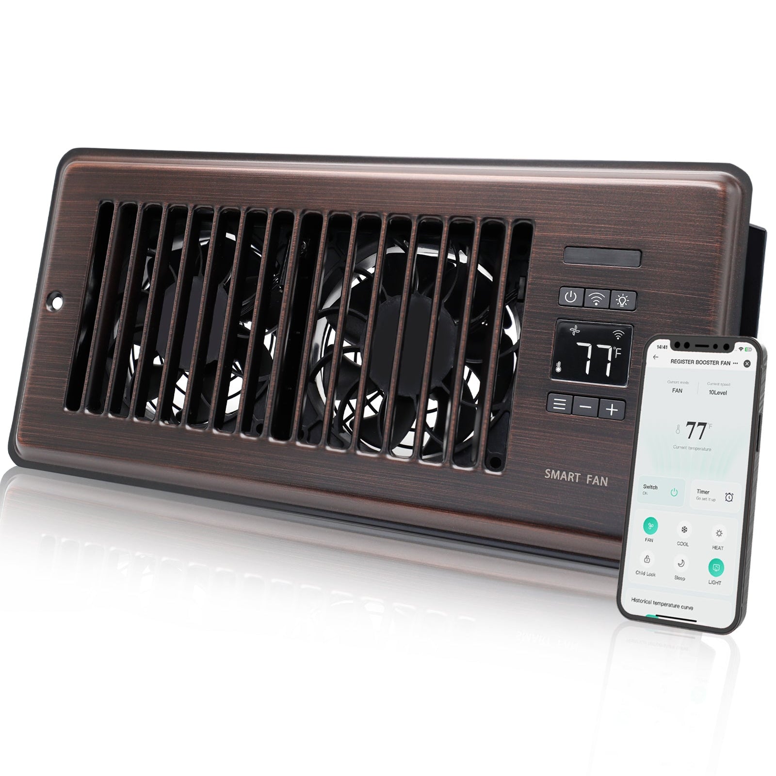 Super Quiet Register Booster Fan for 4" x 10" Register Holes, Smart Register Vent with Dual Intelligent Thermostat and WIFI App Control, Heating Cooling AC Vent Fan (ORB)