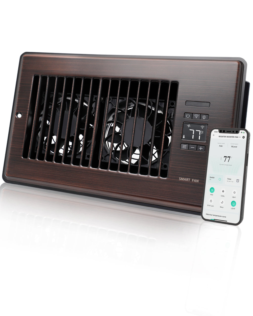 Super Quiet Register Booster Fan for 6" x 10" Register Holes, Smart Register Vent with Dual Intelligent Thermostat and WIFI App Control, Heating Cooling AC Vent Fan (ORB)