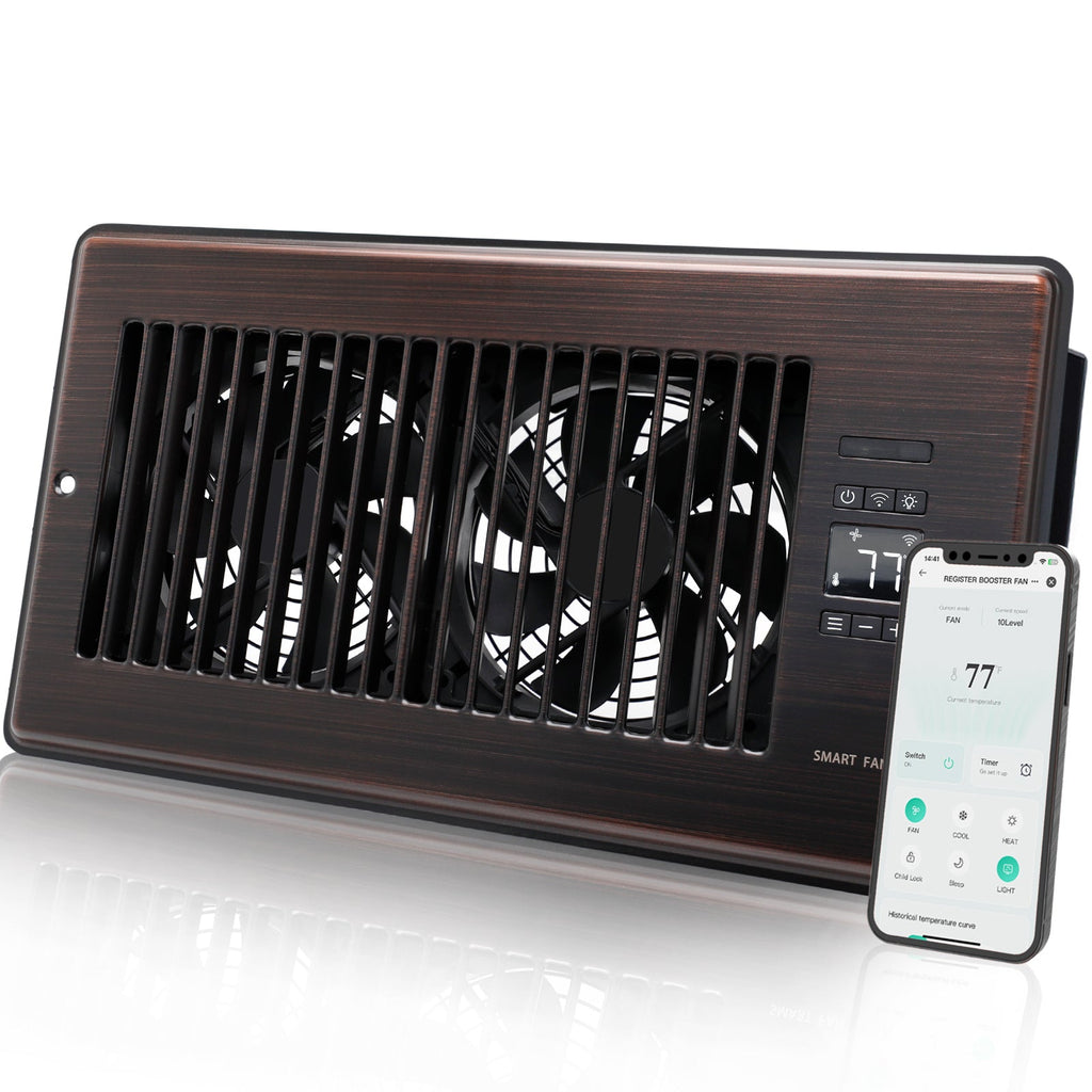 6" x 12" Super Quiet Register Booster Fan - Upgrade Smart Register Vent with Ionizer and Dual Intelligent Thermostat Control - Heating Cooling Vent Fan Booster (ORB)