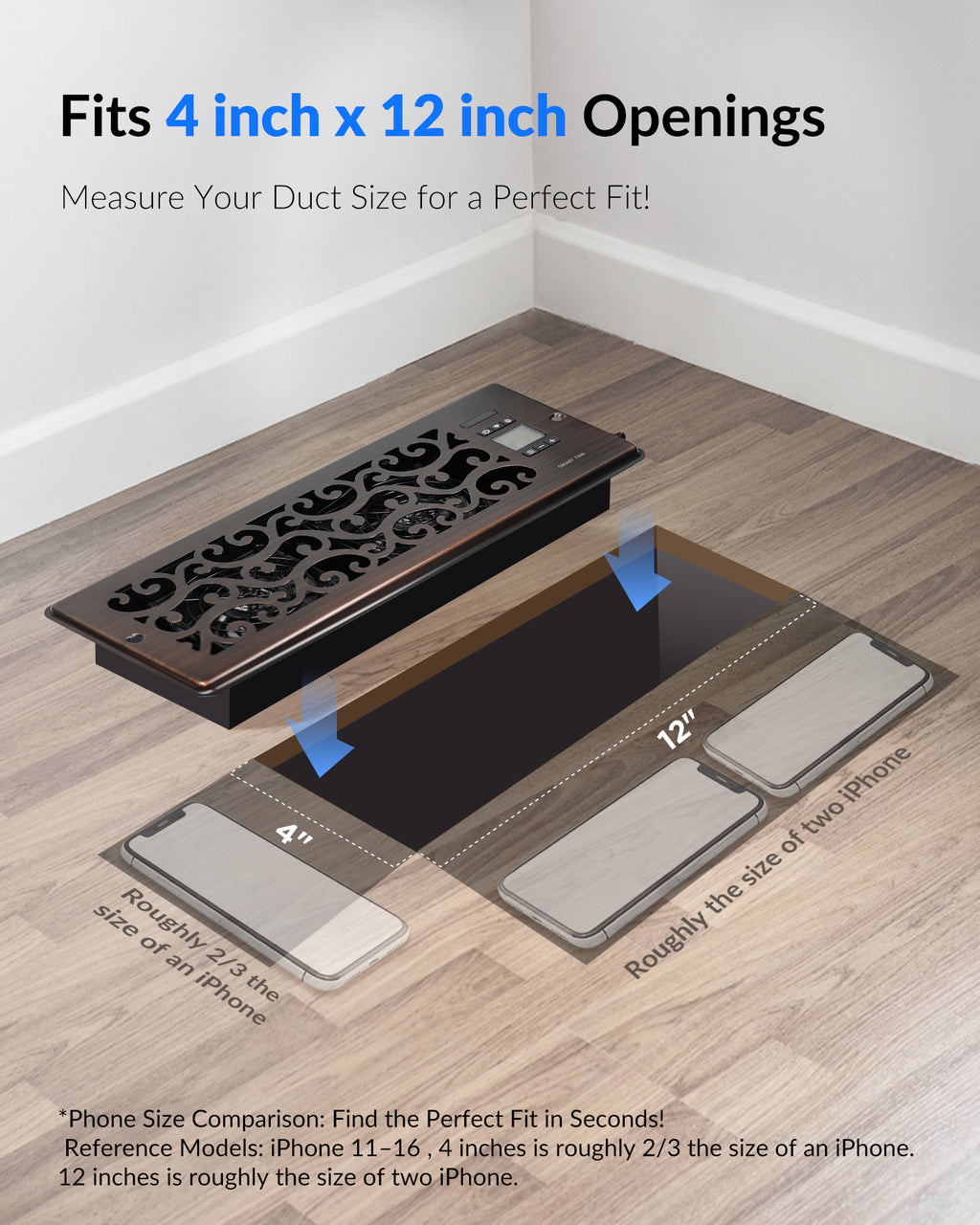 Register Booster Fan for 4" x 12" Register Holes, Quiet Vent Fan Booster with Intelligent Thermostat, Improves Heating Cooling, App Control, 10-Speeds, Charleston Smart Register Vent, ORB