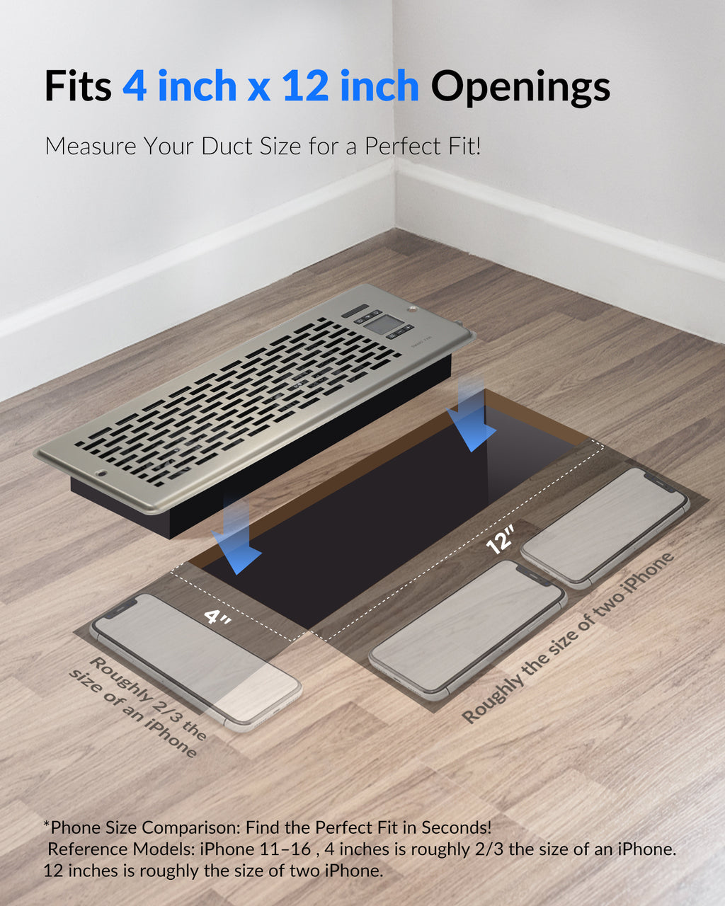 Register Booster Fan for 4" x 12" Register Holes, Quiet Vent Fan Booster with Intelligent Thermostat, Improves Heating Cooling, App Control, 10-Speeds, Manhattan Smart Register Vent, SN