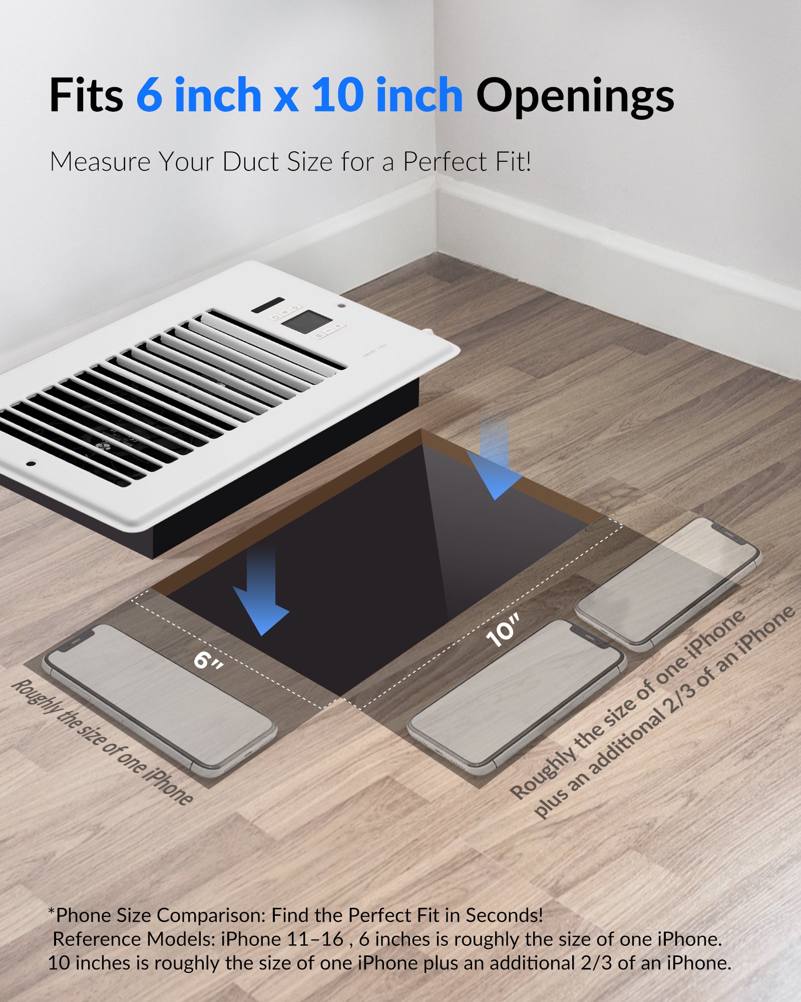 Super Quiet Register Booster Fan for 6" x 10" Register Holes, Smart Register Vent with Dual Intelligent Thermostat and WIFI App Control, Heating Cooling AC Vent Fan (White)