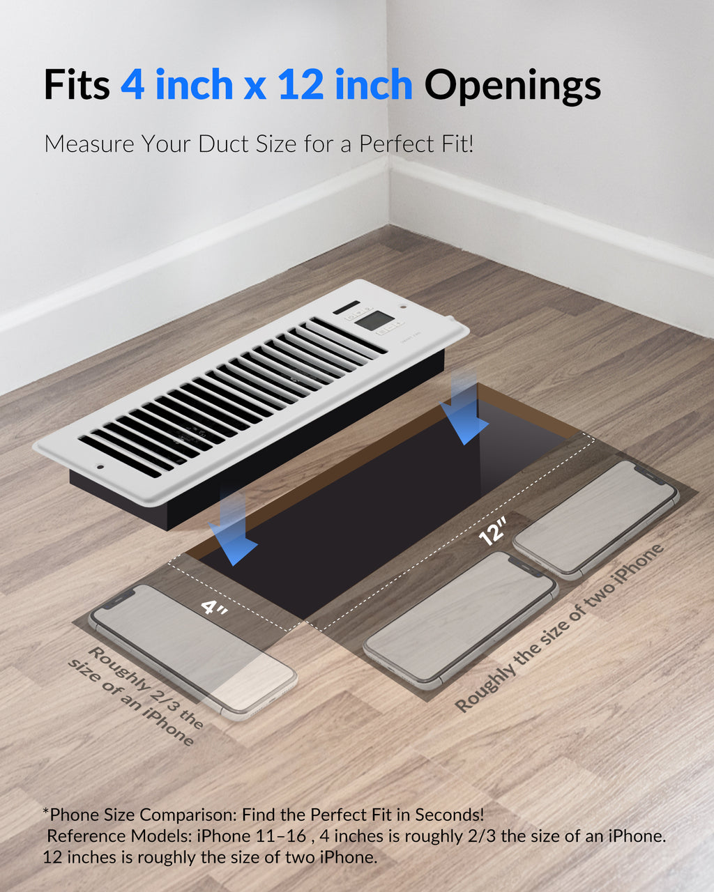 Super Quiet Register Booster Fan for 4" x 12" Register Holes, Smart Vent with Dual Intelligent Thermostat and WIFI App Control, Heating Cooling AC Vent Fan (White)