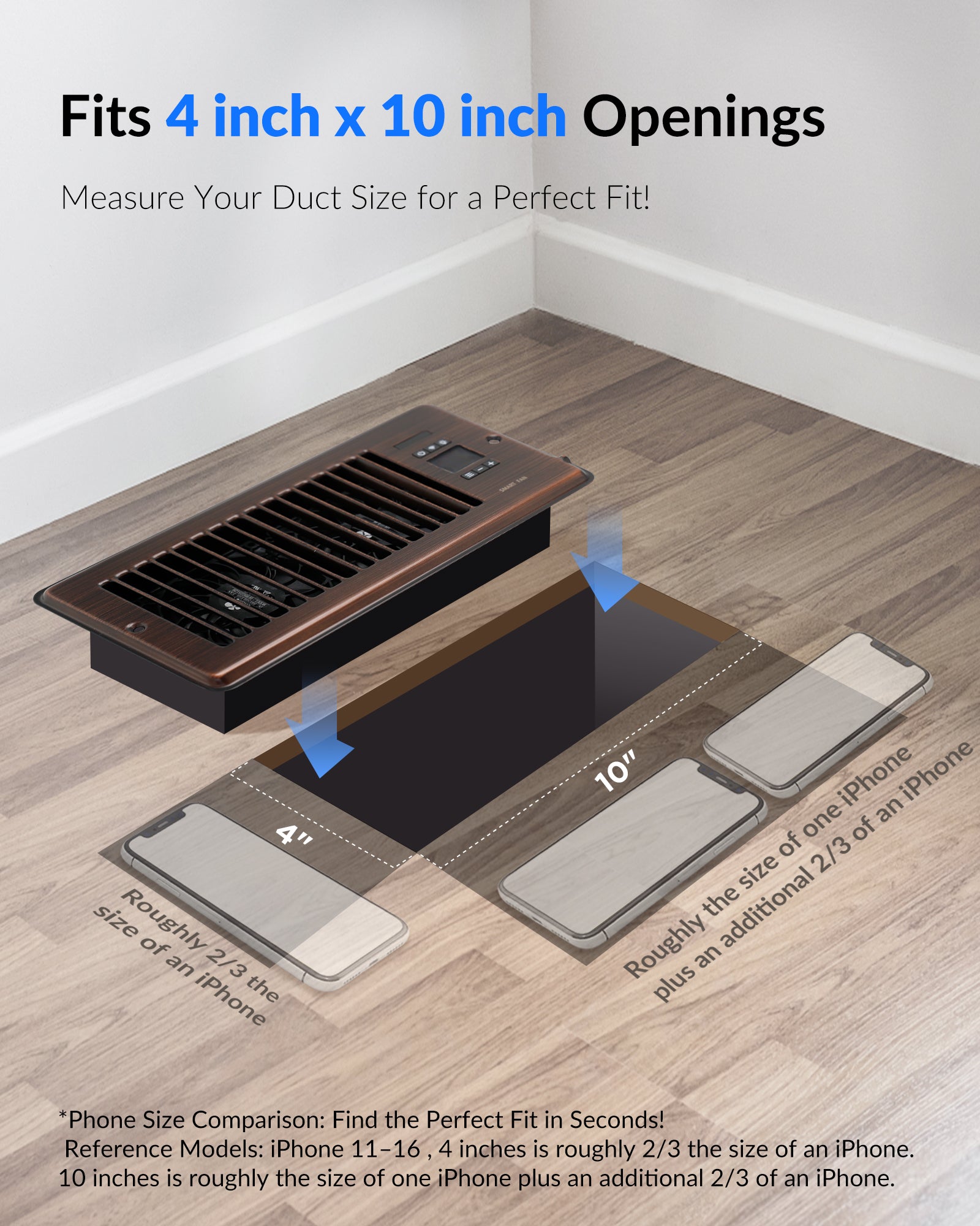 Super Quiet Register Booster Fan for 4" x 10" Register Holes, Smart Register Vent with Dual Intelligent Thermostat and WIFI App Control, Heating Cooling AC Vent Fan (ORB)