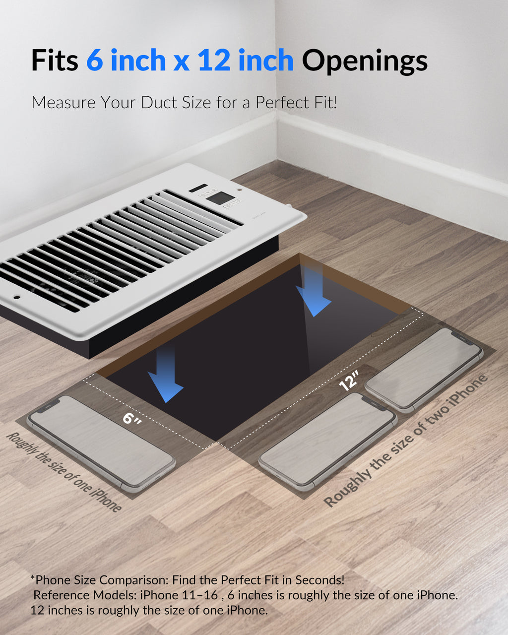 6" x 12" Super Quiet Register Booster Fan - Upgrade Smart Register Vent with Ionizer and Dual Intelligent Thermostat Control - Heating Cooling Vent Fan Booster (White)