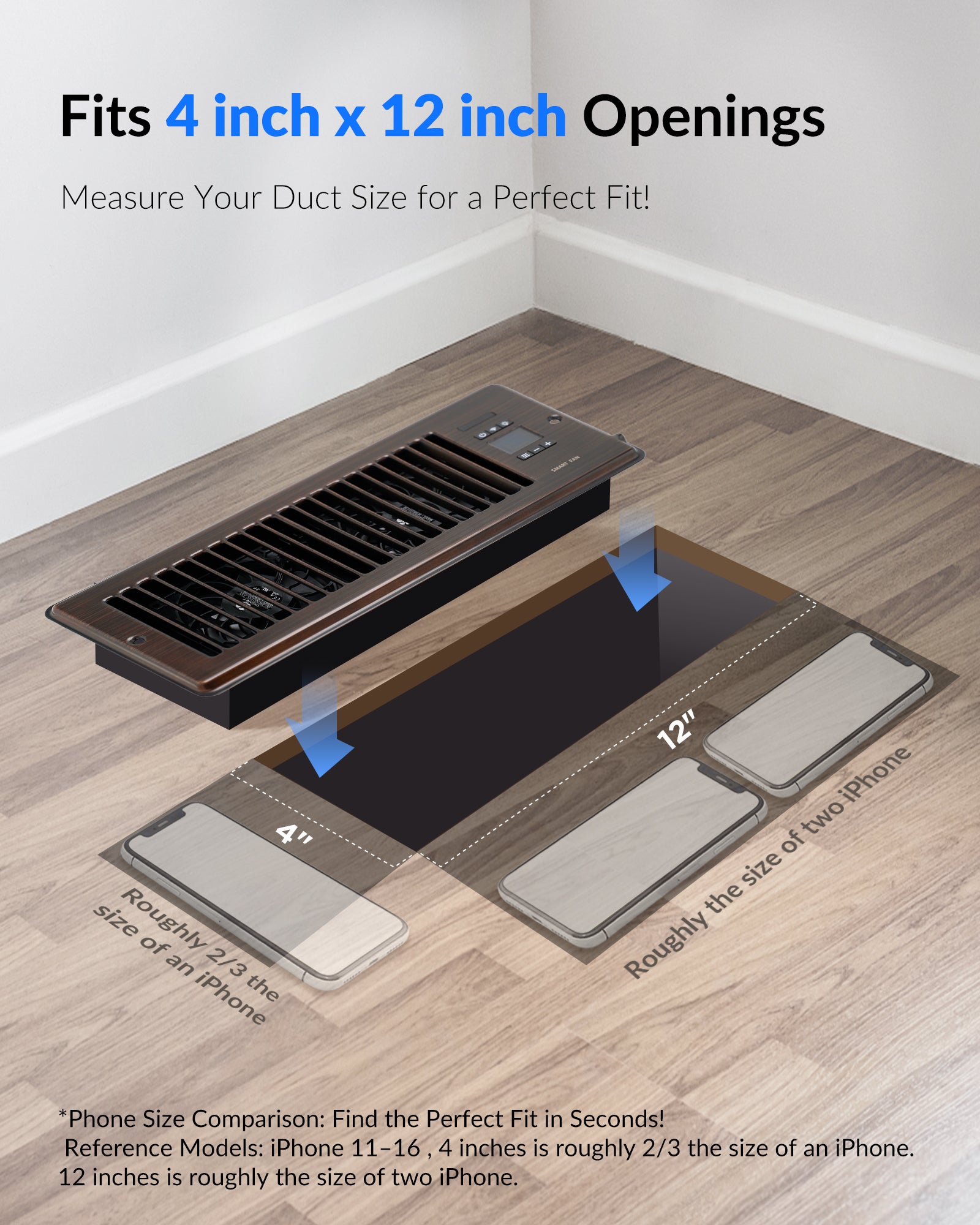 Super Quiet Register Booster Fan for 4" x 12" Register Holes, Smart Register Vent with Dual Intelligent Thermostat and WIFI App Control, Heating Cooling AC Vent Fan (ORB)
