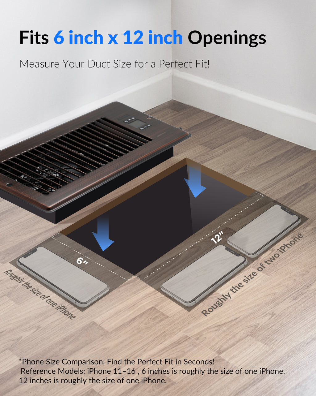 6" x 12" Super Quiet Register Booster Fan - Upgrade Smart Register Vent with Ionizer and Dual Intelligent Thermostat Control - Heating Cooling Vent Fan Booster (ORB)