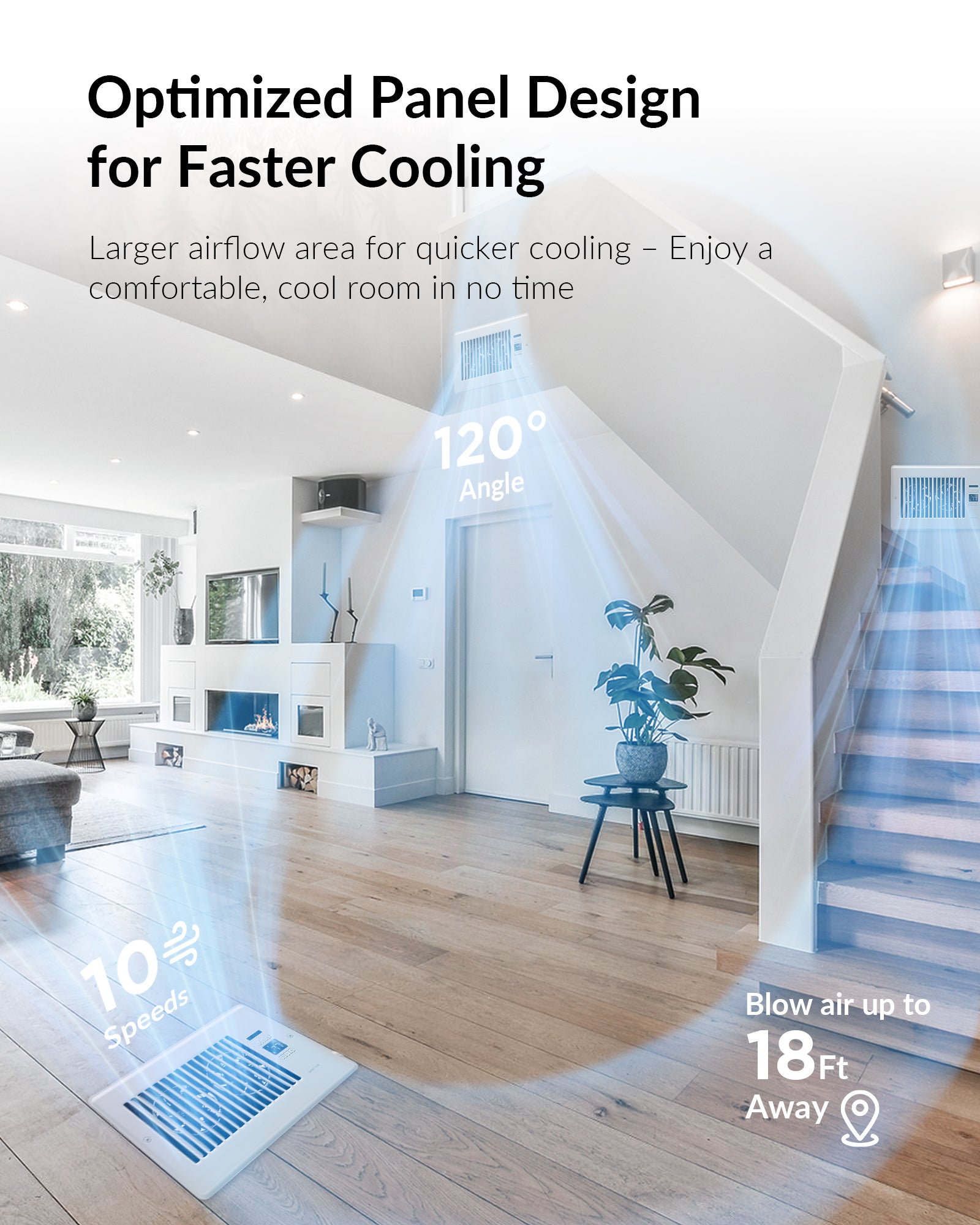 Super Quiet Register Booster Fan for 6" x 10" Register Holes, Smart Register Vent with Dual Intelligent Thermostat and WIFI App Control, Heating Cooling AC Vent Fan (White)