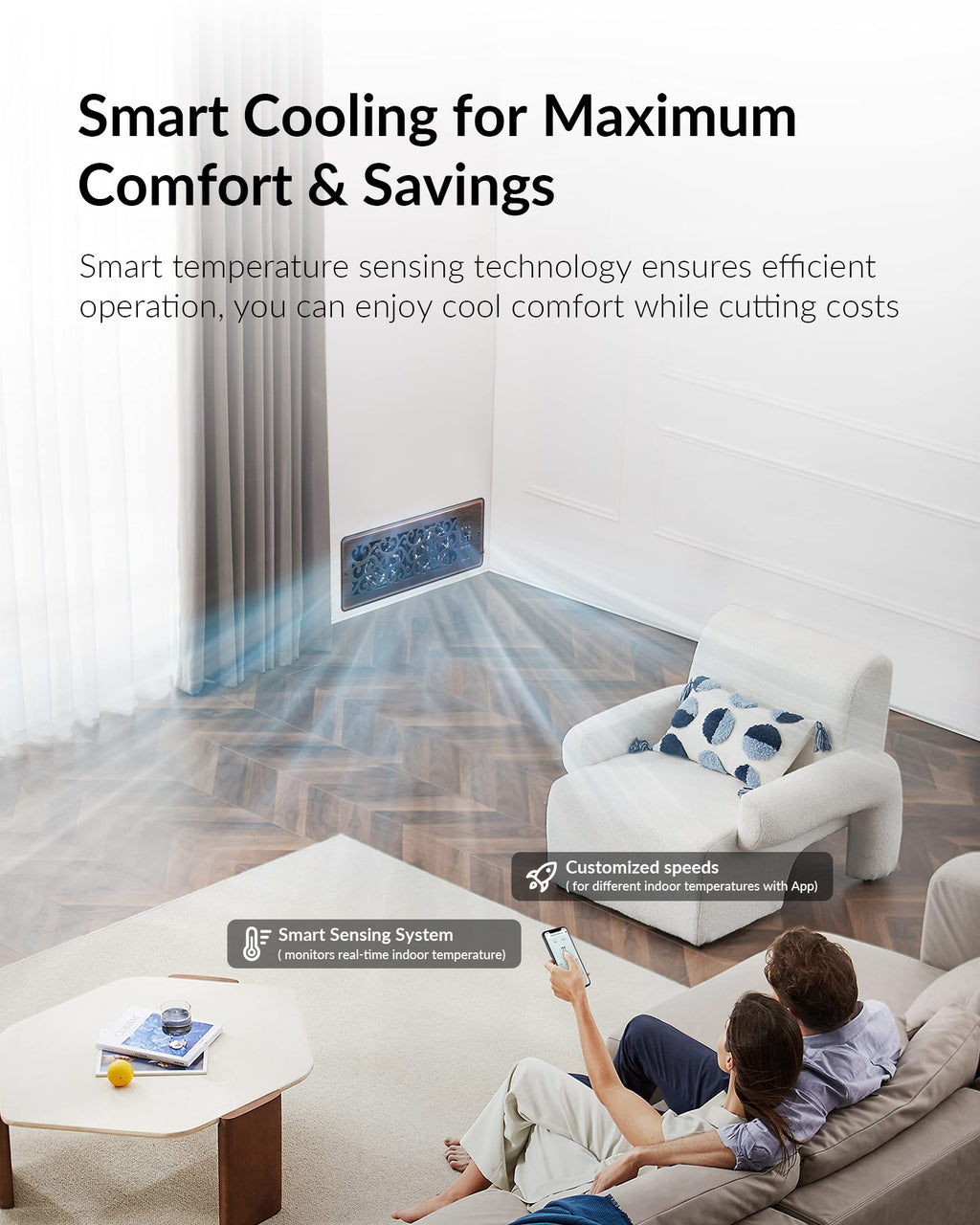 Register Booster Fan for 4" x 12" Register Holes, Quiet Vent Fan Booster with Intelligent Thermostat, Improves Heating Cooling, App Control, 10-Speeds, Charleston Smart Register Vent, ORB