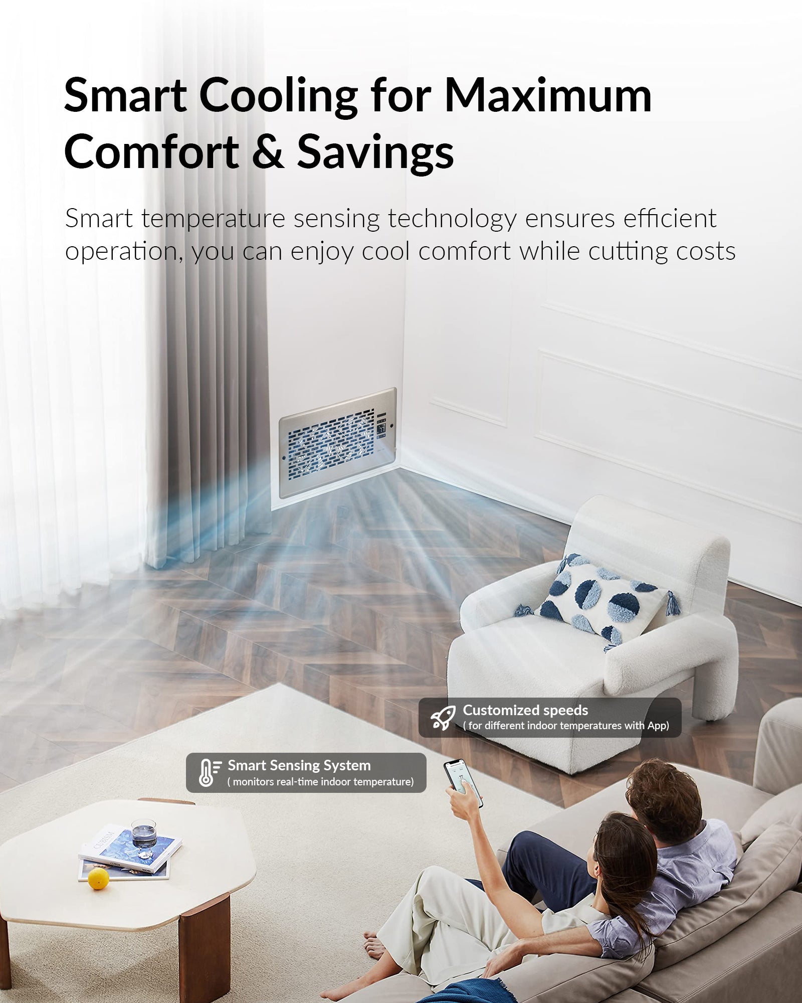 Quiet Register Booster Fan with Upgraded Thermostat Control 6" x 12" Smart Vent Fan Booster -AC Vent Booster Fan for Quickly Adjusts Room Heating and Cooling - Manhattan Design - Satin Nickel