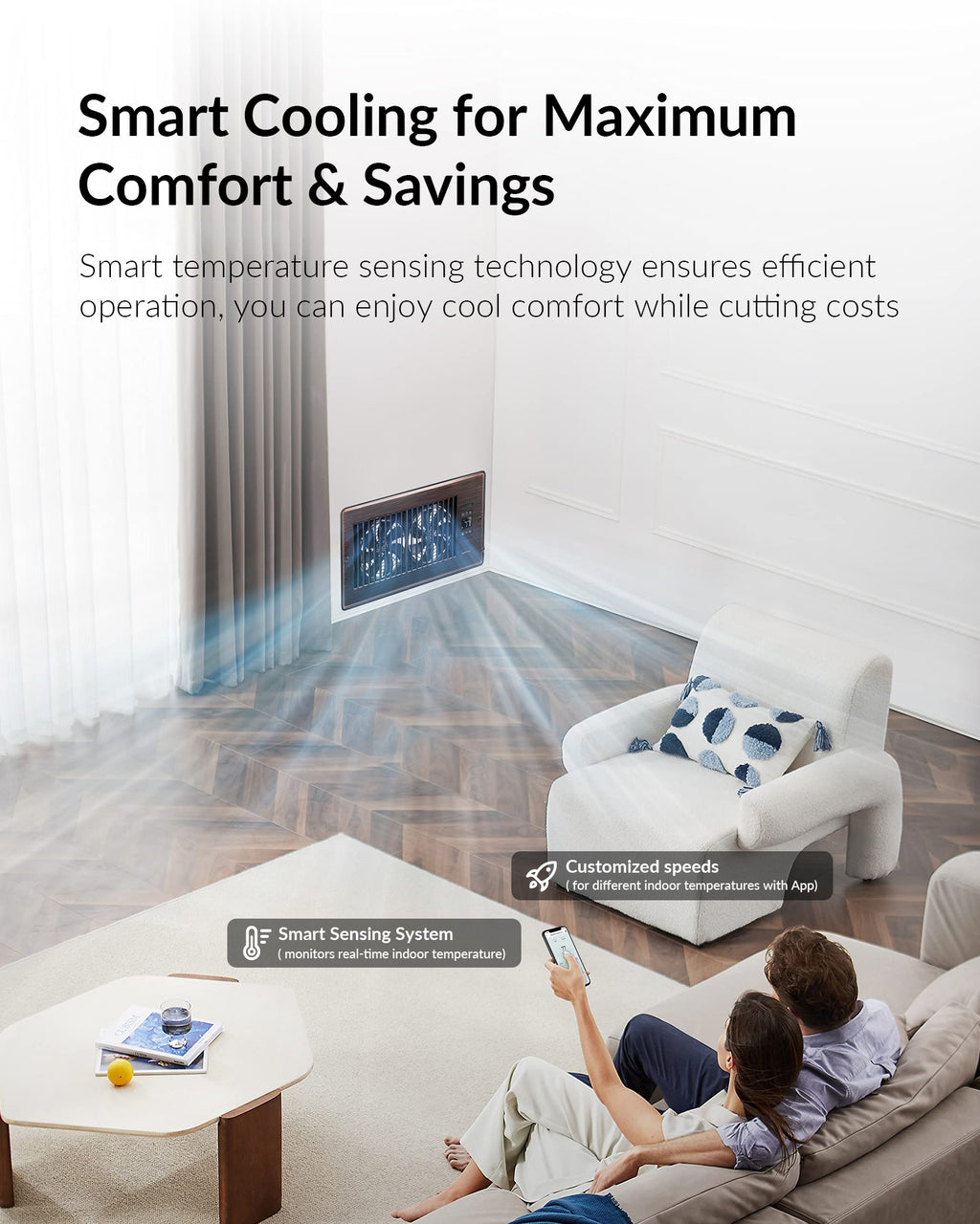6" x 12" Super Quiet Register Booster Fan - Upgrade Smart Register Vent with Ionizer and Dual Intelligent Thermostat Control - Heating Cooling Vent Fan Booster (ORB)