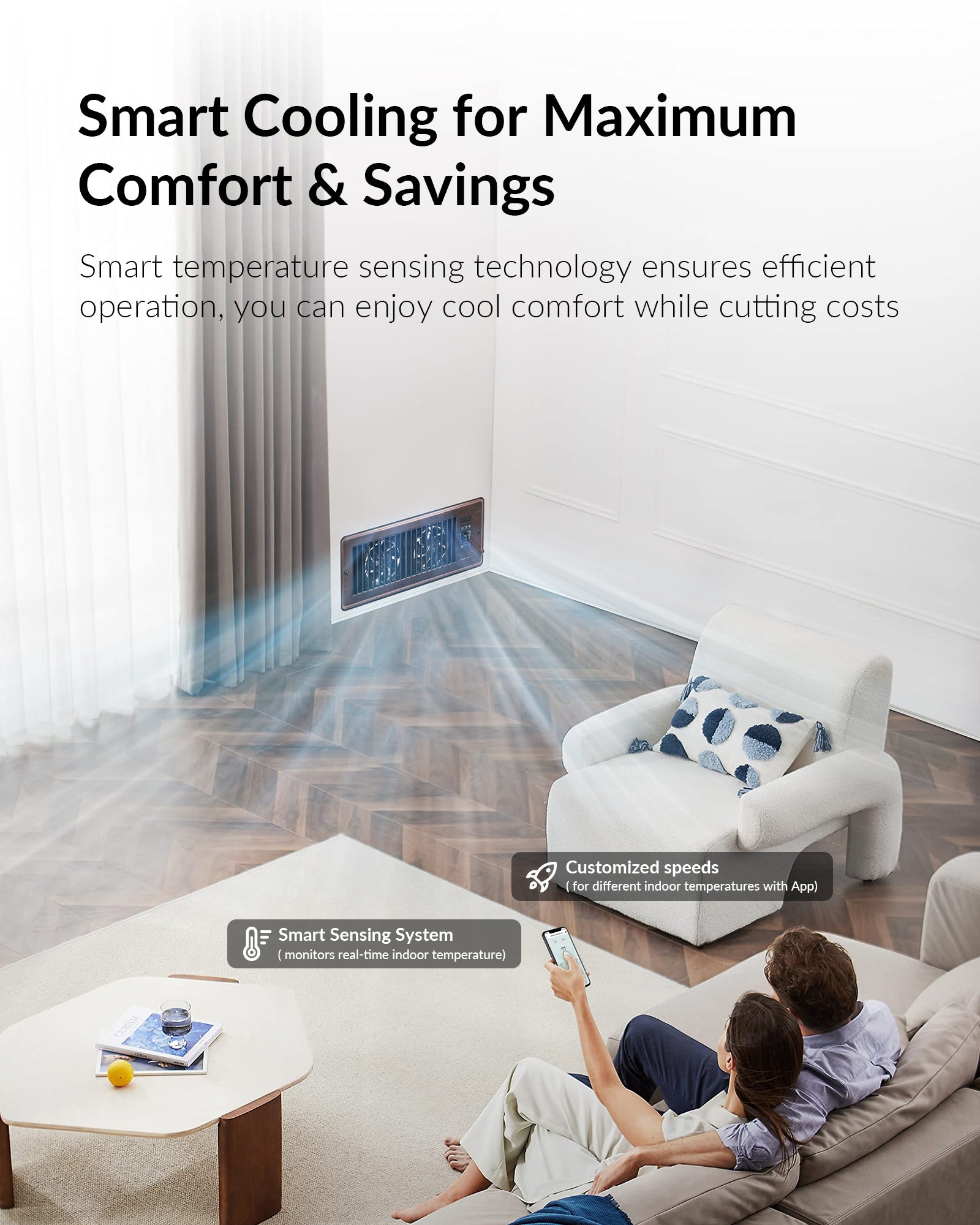 Super Quiet Register Booster Fan for 4" x 12" Register Holes, Smart Register Vent with Dual Intelligent Thermostat and WIFI App Control, Heating Cooling AC Vent Fan (ORB)
