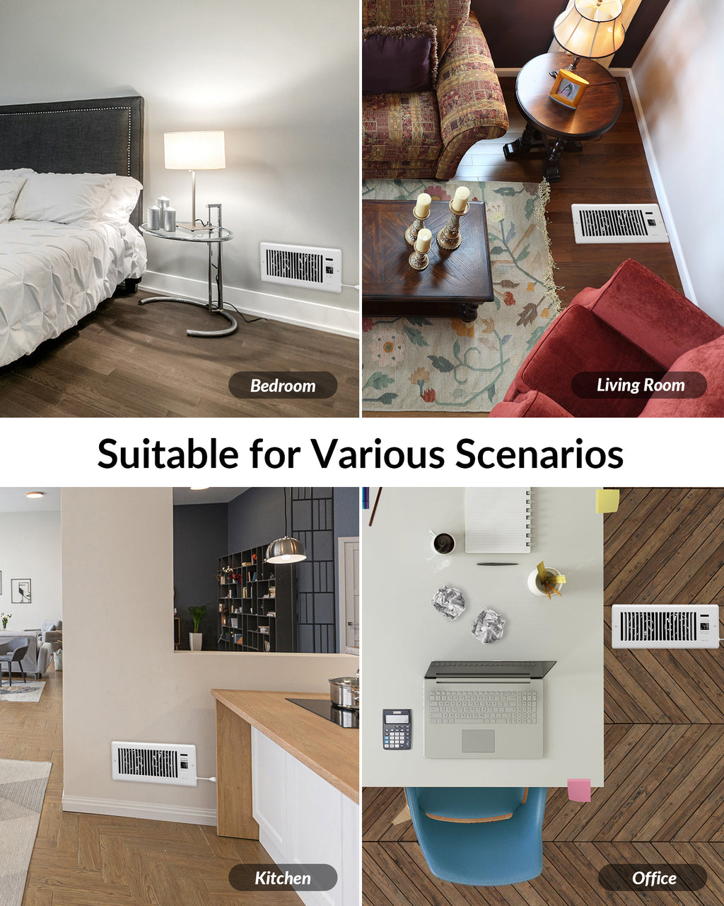 Super Quiet Register Booster Fan for 4" x 12" Register Holes, Smart Vent with Dual Intelligent Thermostat and WIFI App Control, Heating Cooling AC Vent Fan (White)