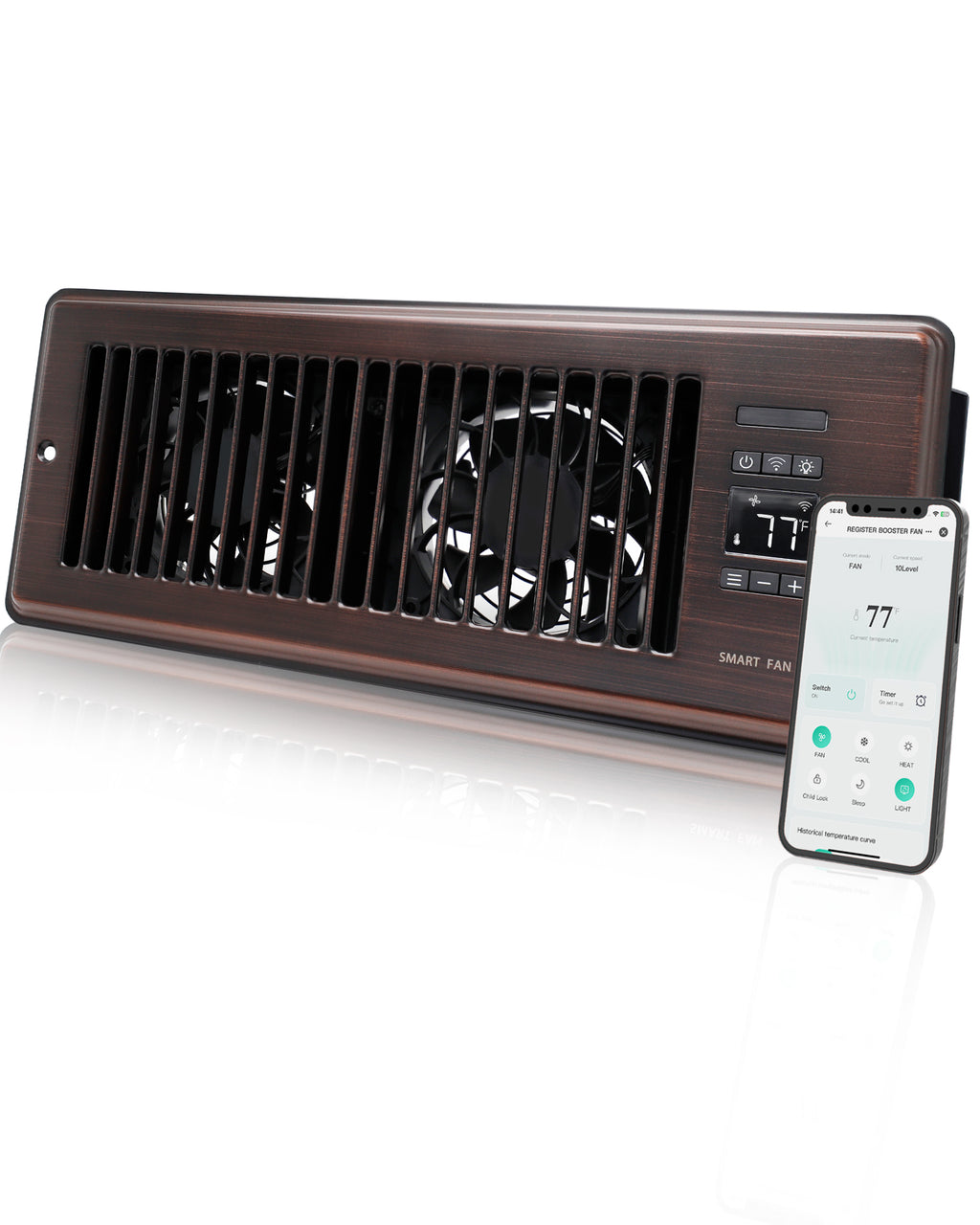 Super Quiet Register Booster Fan for 4" x 12" Register Holes, Smart Register Vent with Dual Intelligent Thermostat and WIFI App Control, Heating Cooling AC Vent Fan (ORB)