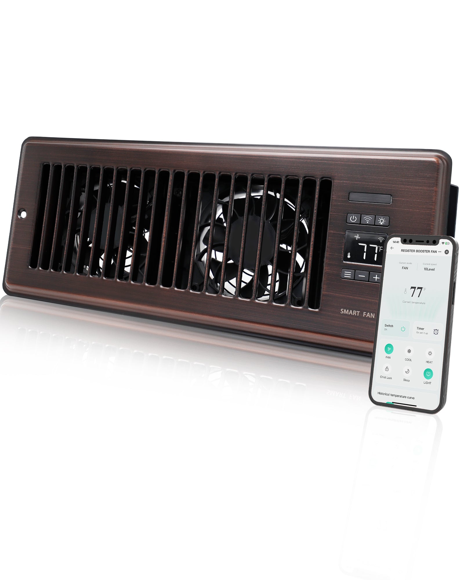 Super Quiet Register Booster Fan for 4" x 12" Register Holes, Smart Register Vent with Dual Intelligent Thermostat and WIFI App Control, Heating Cooling AC Vent Fan (ORB)