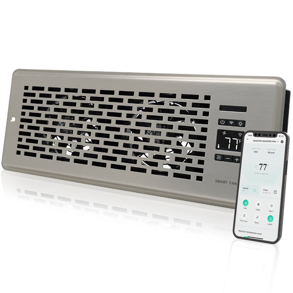 Register Booster Fan for 4" x 12" Register Holes, Quiet Vent Fan Booster with Intelligent Thermostat, Improves Heating Cooling, App Control, 10-Speeds, Manhattan Smart Register Vent, SN