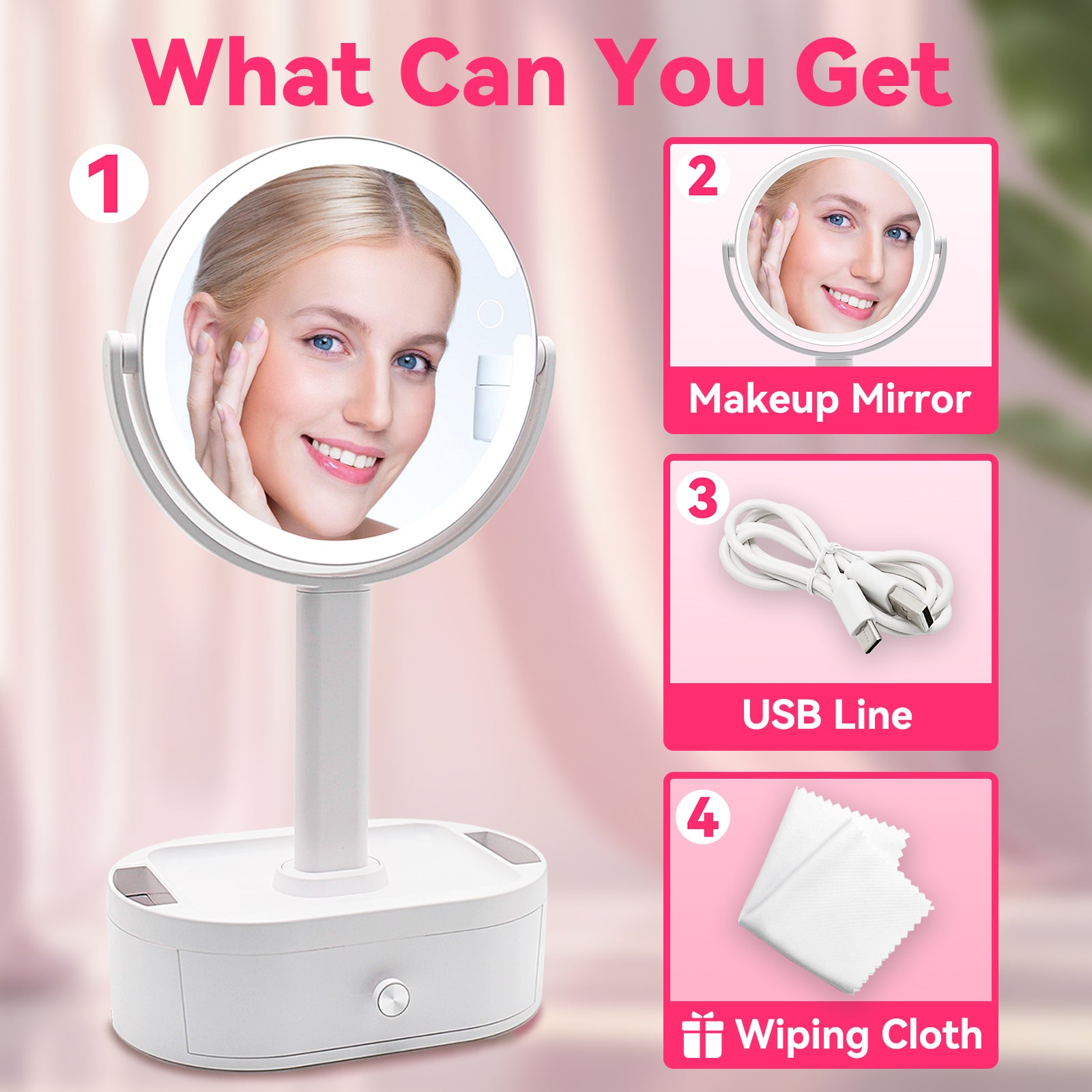 Premium LED Lighted Makeup Mirror with Storage Box – Desktop Vanity Mirror for Home & Student Dormitories | Rechargeable, All-in-One Design
