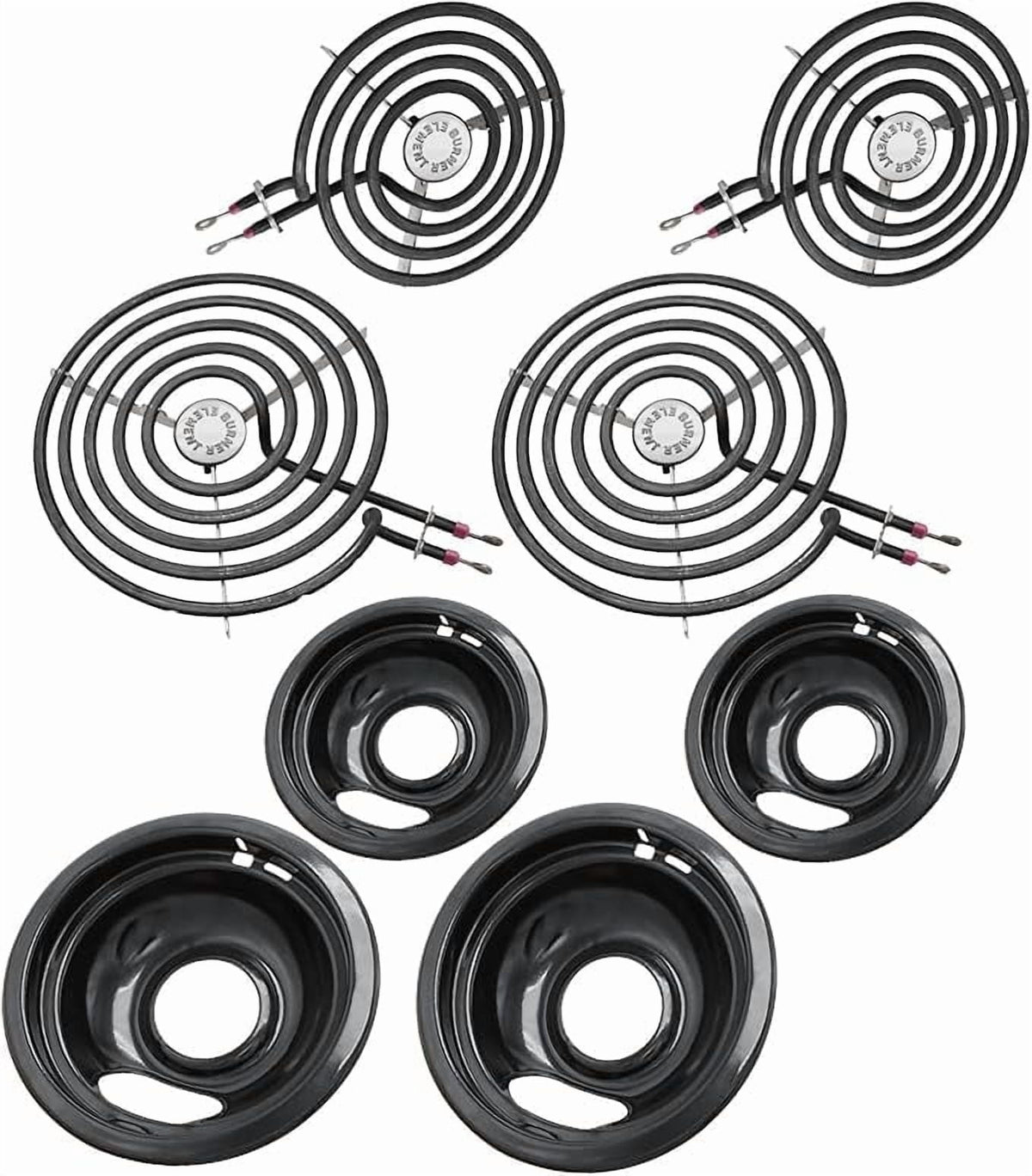 MP22YA Electric Stove Burner Element Replacement Set & W10290350 W10290353 4 Pack Black Drip Pans - Perfectly Fit Whirlpool Electric Range Stove Top