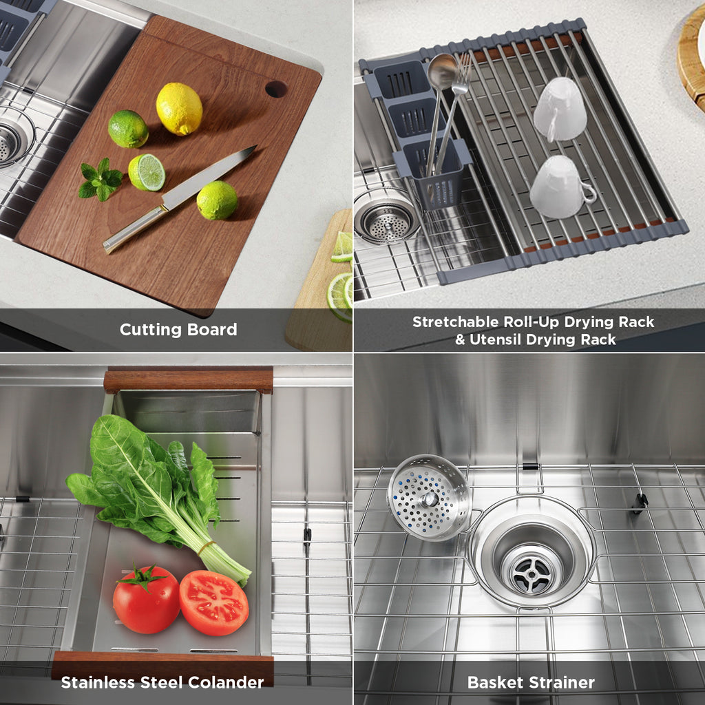 33 Inch Undermount Kitchen Sink with Quiet Drain - 11 Gauge Stainless Steel Sink Single Bowl - Multifunctional Handmade Modern Integrated Ledge Workstation