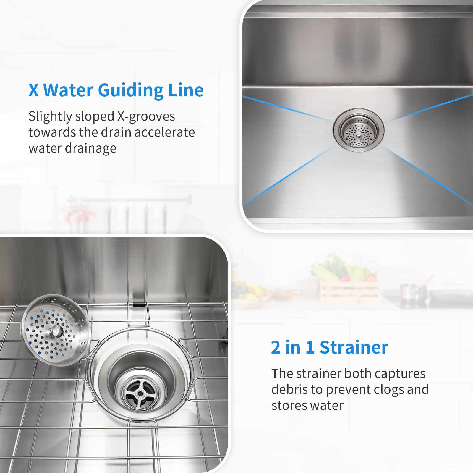 30 Inch Undermount Kitchen Sink Superior Drain Kitchen Sinks 11 Gauge (3mm) Stainless Steel, Single Bowl Integrated Ledge Multifunctional Workstation Set