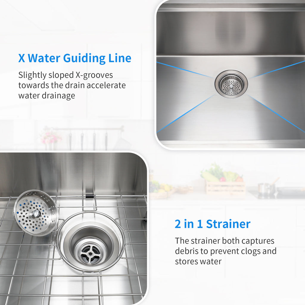 32" x 19" Multifunctional Undermount Workstation Kitchen Sink S304 Stainless Steel Handmade Modern Single Bowl Kitchen Sink with Accessories and Integrated