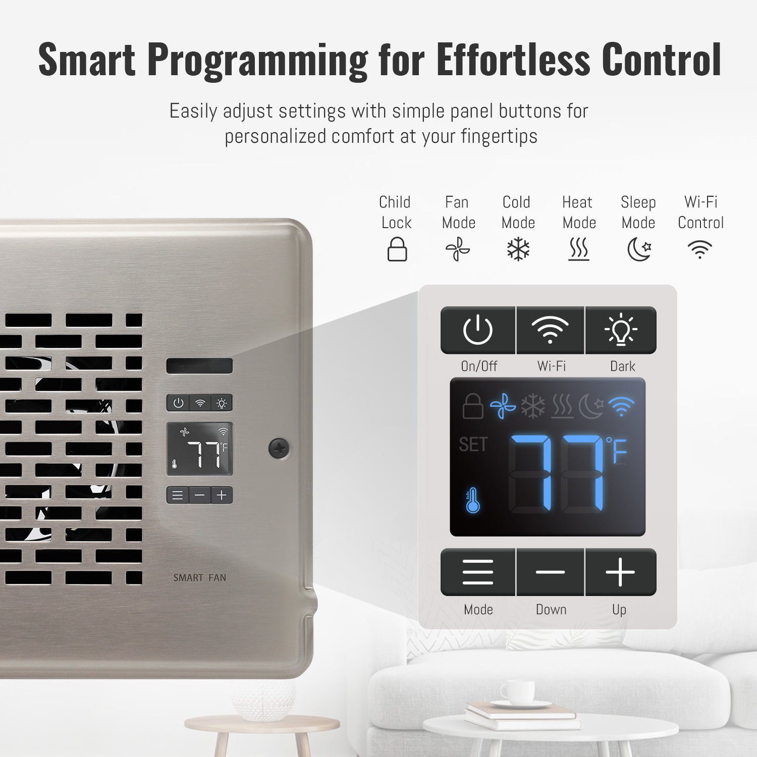 Register Booster Fan for 6" x 10" Register Holes, Quiet Vent Fan Booster with Intelligent Thermostat, Improves Heating Cooling, App Control, 10-Speeds, Manhattan Smart Register Vent, SN