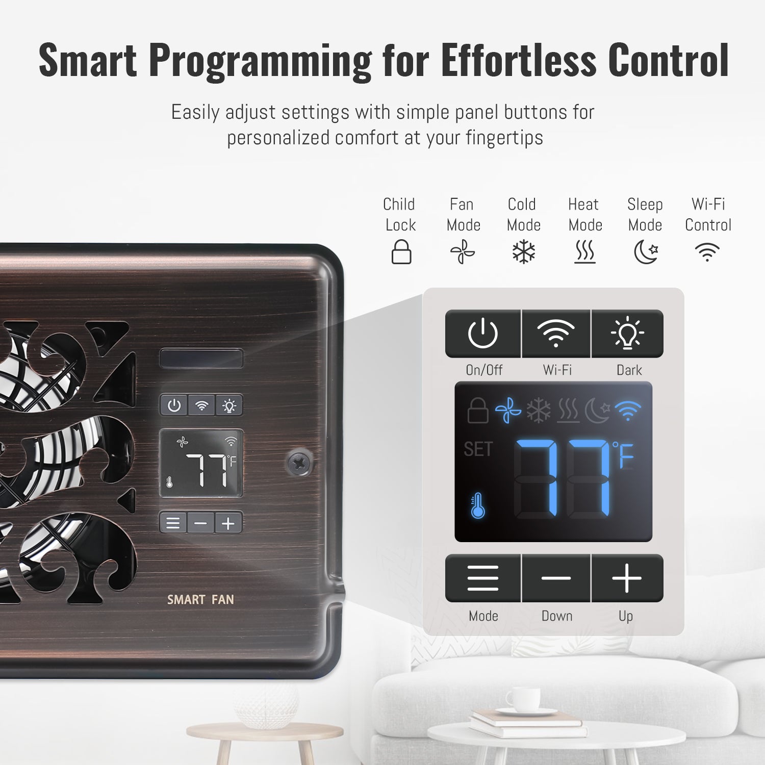 Vent Fan Booster 4" x 10" Quiet Register Booster Fan with Upgraded Thermostat Control - Charleston Design - Enhance Airflow for Heating, Cooling in Room - Oil Rubbed Bronze